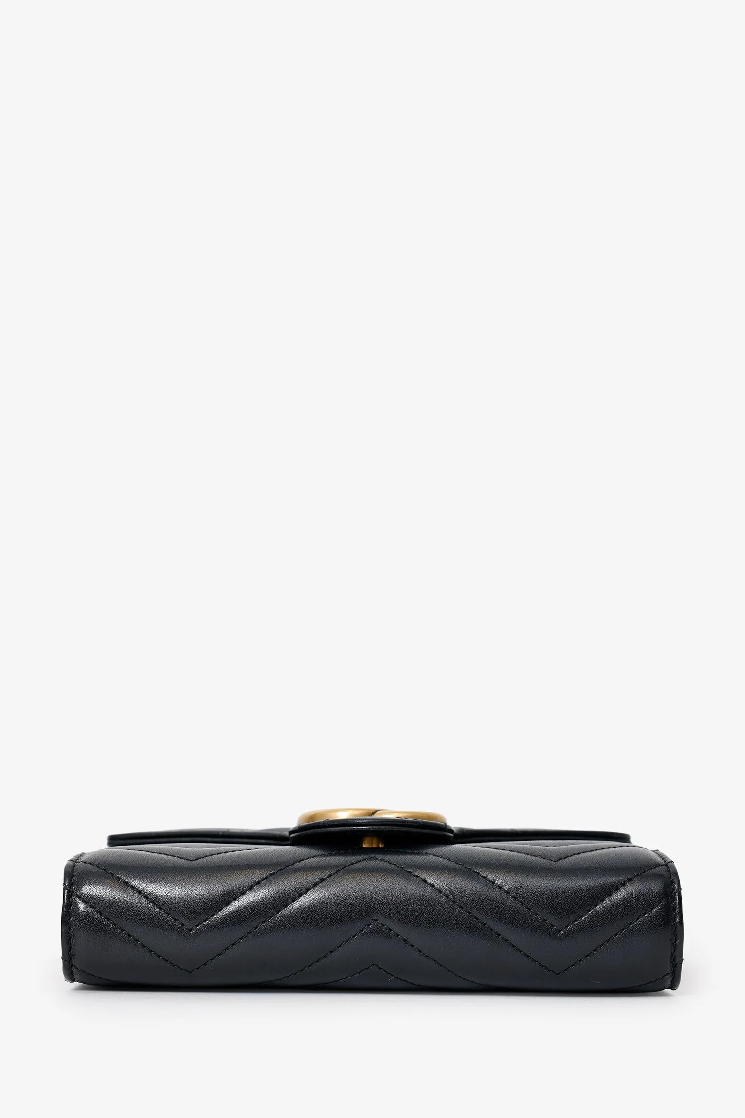 Gucci Black Leather Chevron GG Marmont Wallet on Chain - Image 5