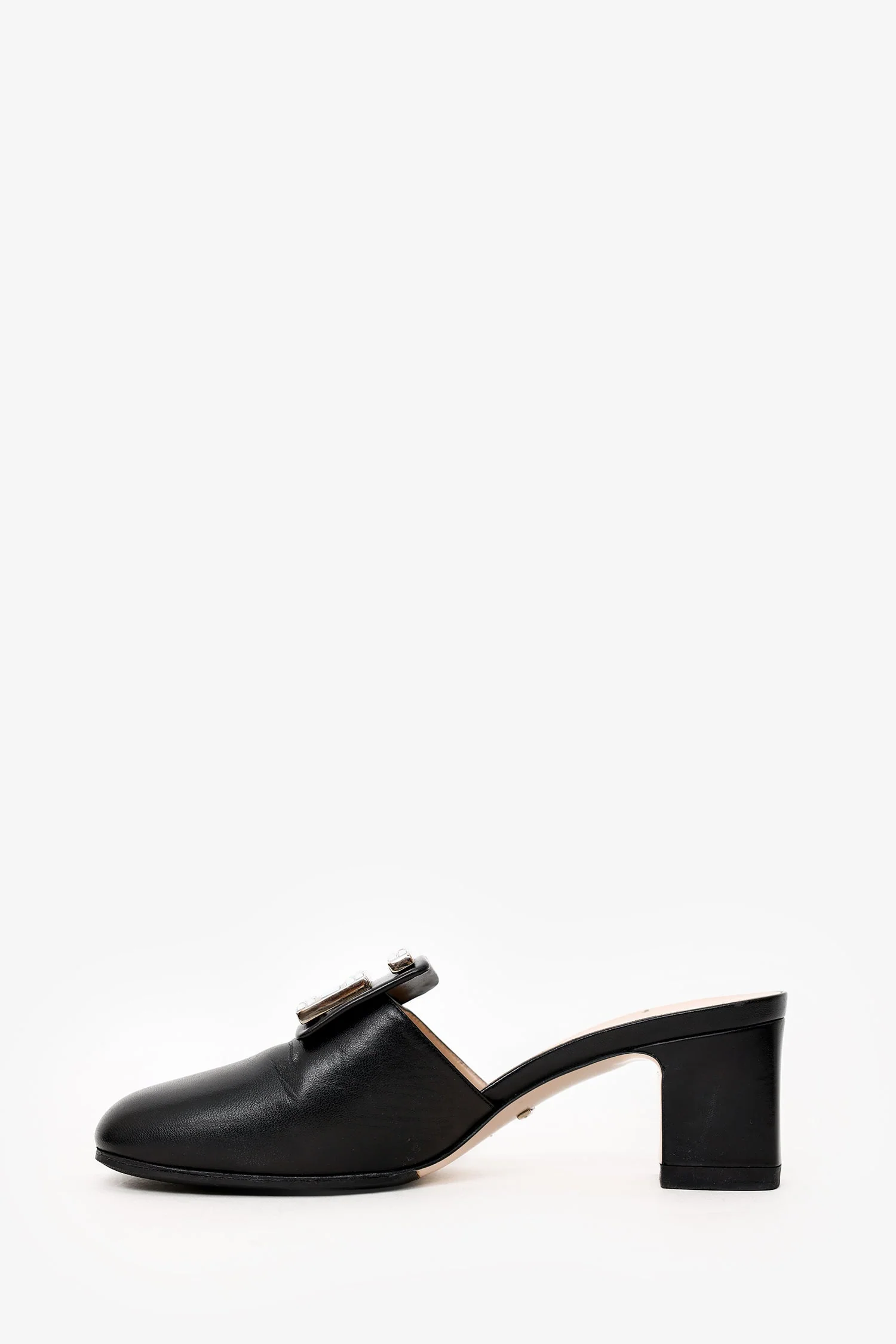 Gucci Black Leather Crystal Square G Madelyn Mules Size 37.5 - Image 4