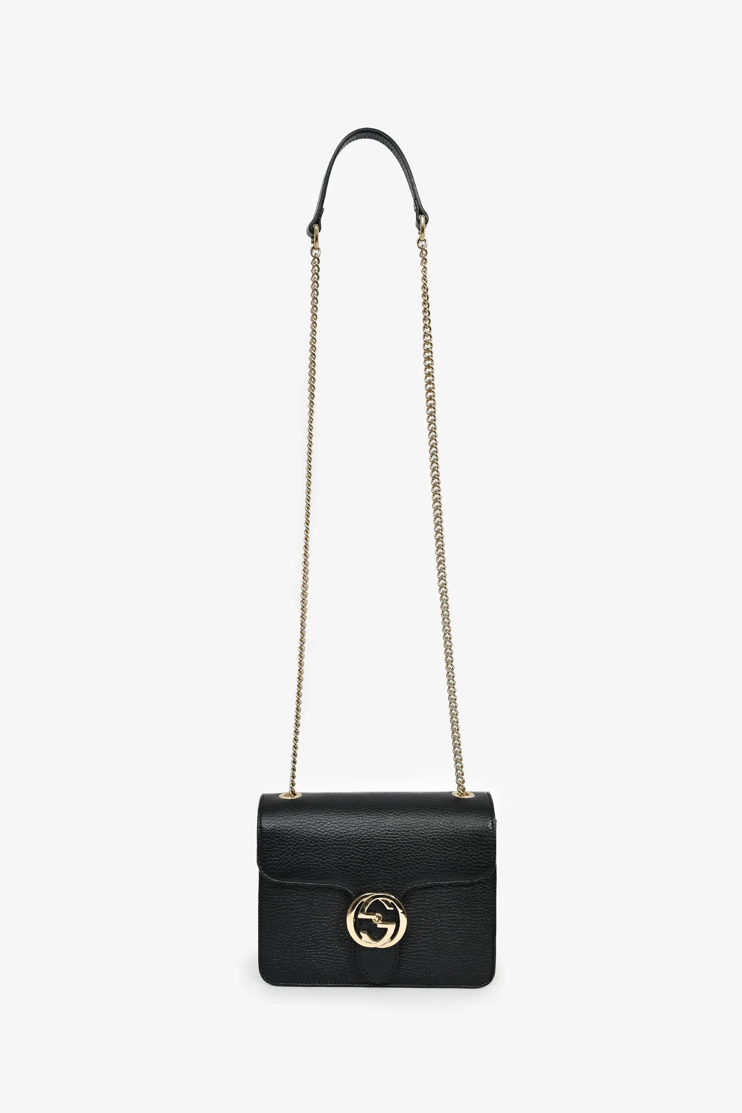 Gucci Black Leather GG Interlocking Small Chain Crossbody Bag - Image 7