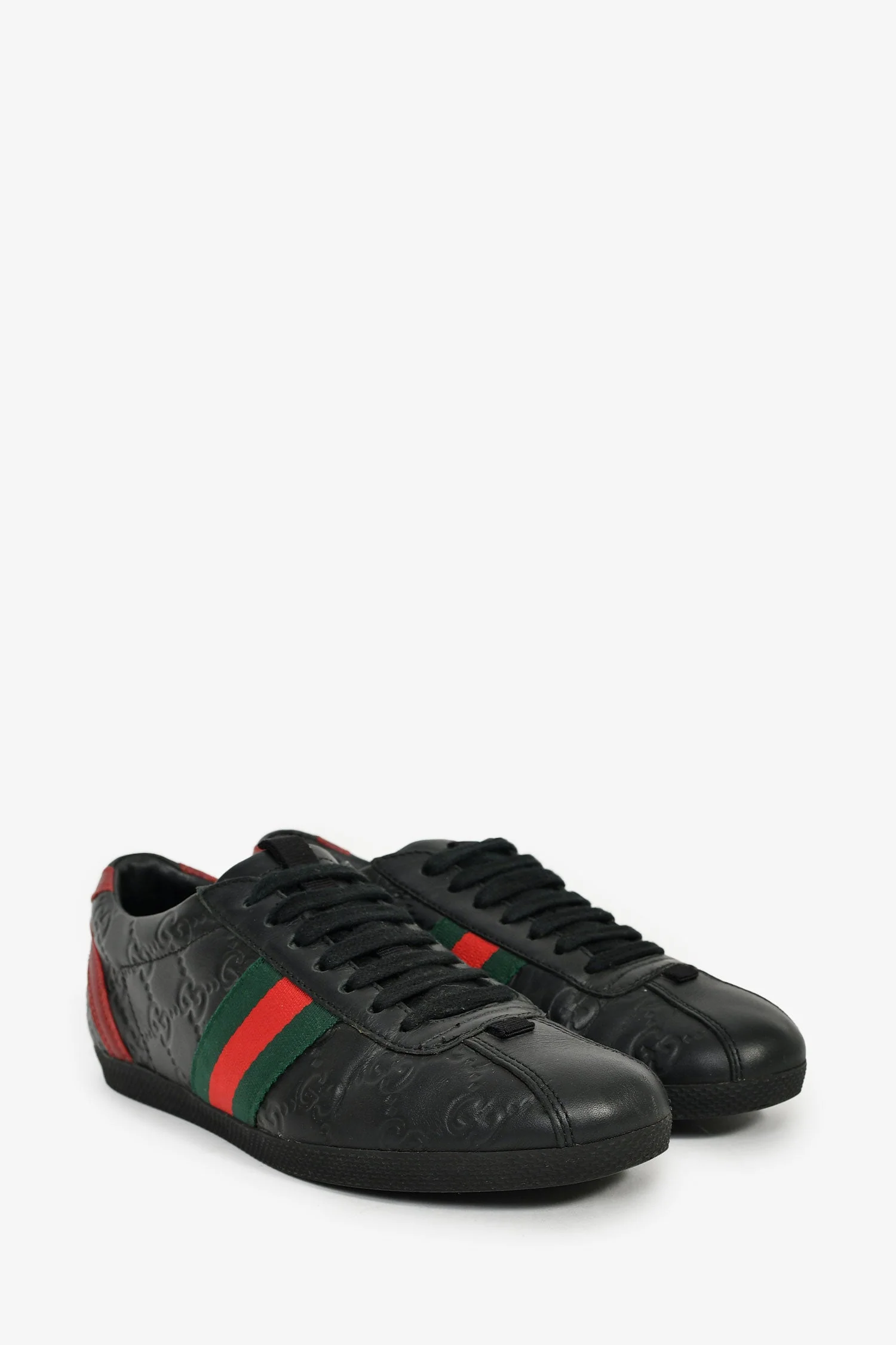 Gucci Black Leather GG Logo Web Tennis Sneakers Size 35 - Image 2