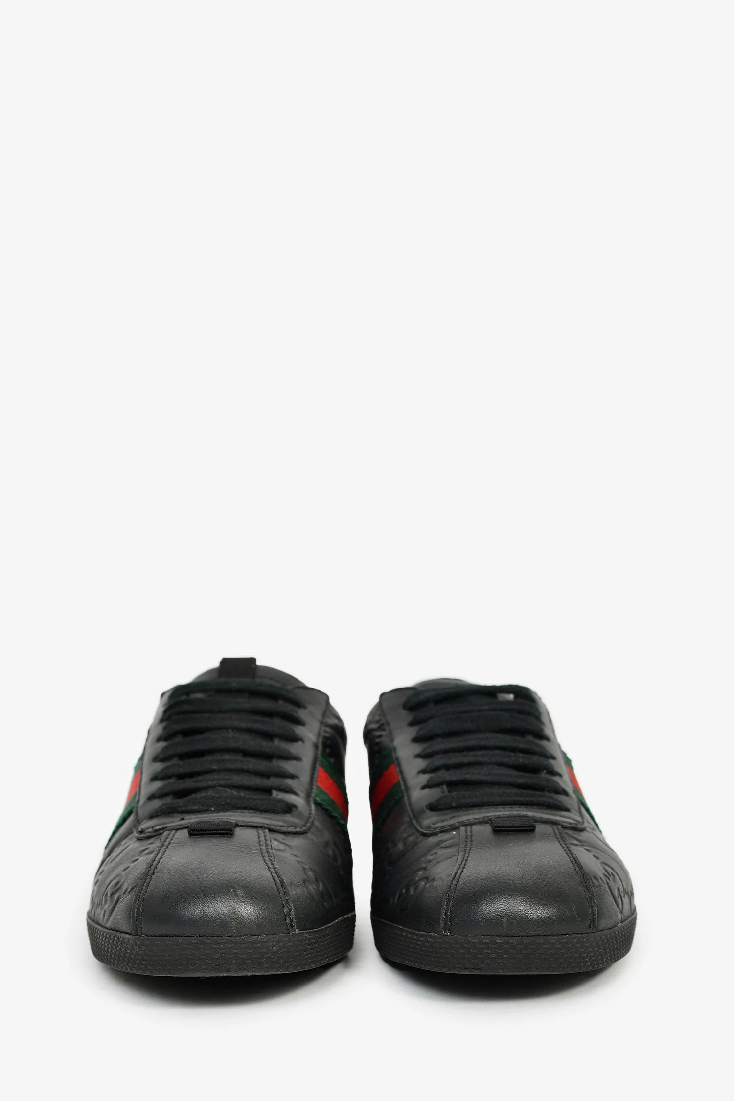 Gucci Black Leather GG Logo Web Tennis Sneakers Size 35 - Image 3