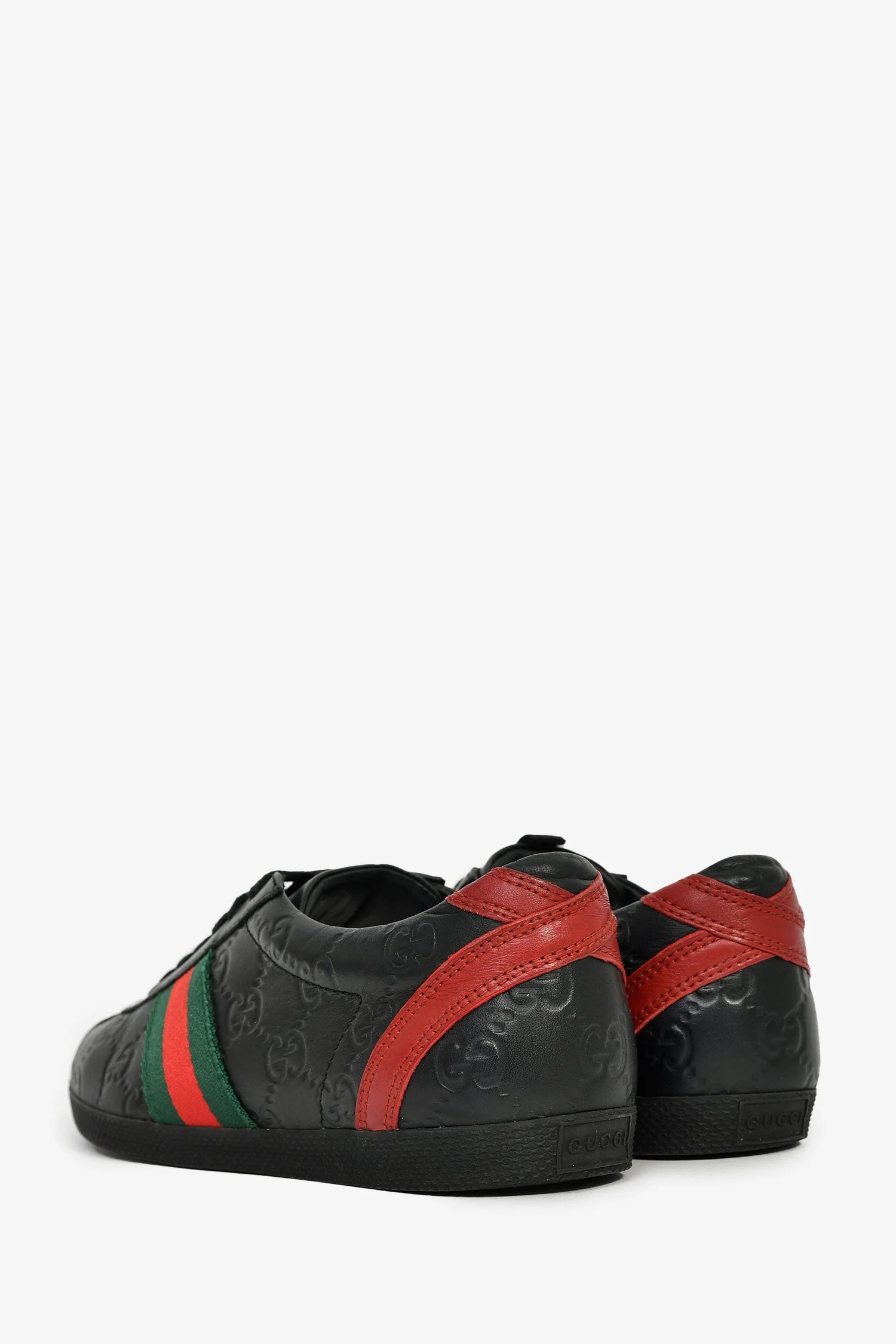 Gucci Black Leather GG Logo Web Tennis Sneakers Size 35 - Image 4