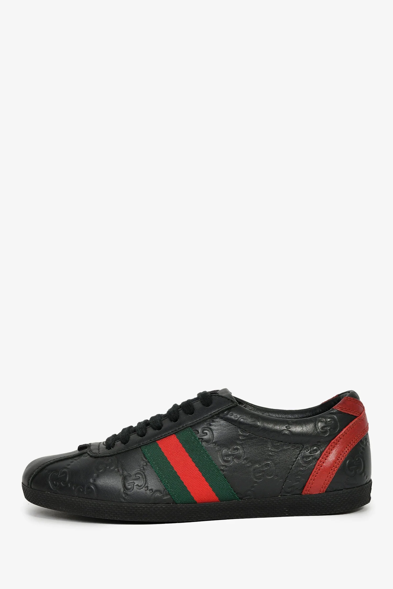Gucci Black Leather GG Logo Web Tennis Sneakers Size 35 - Image 5
