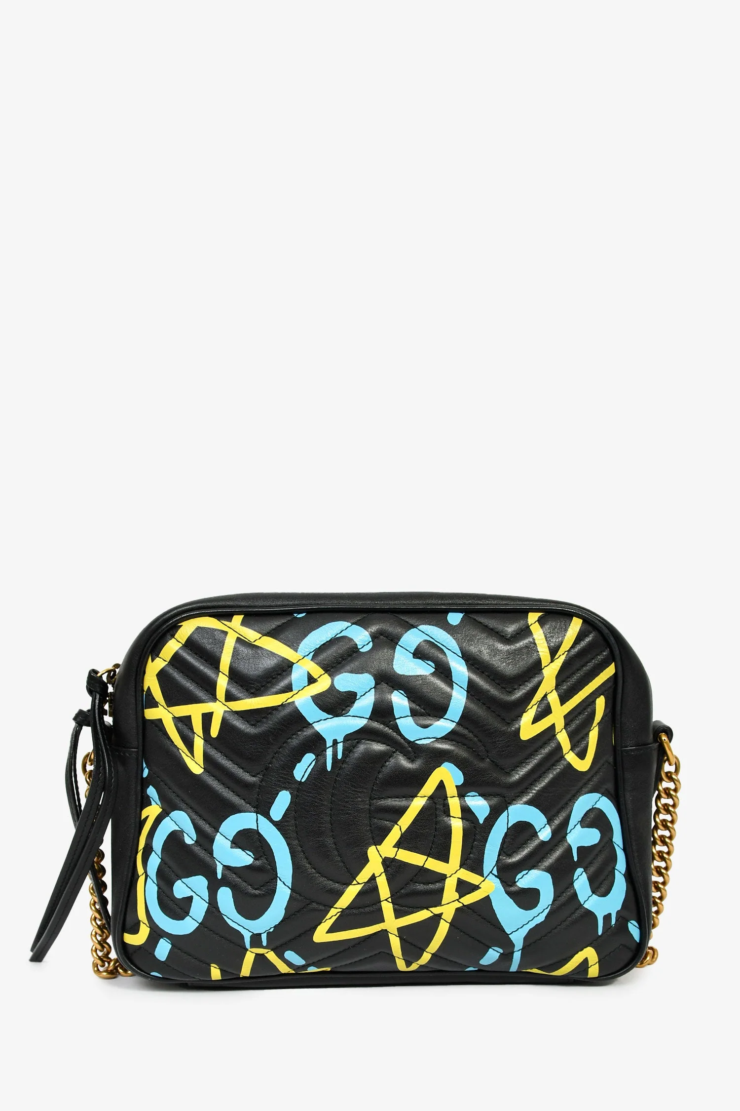 Gucci Black Leather GG Marmont Ghost Large Graffiti Shoulder Bag - Image 2