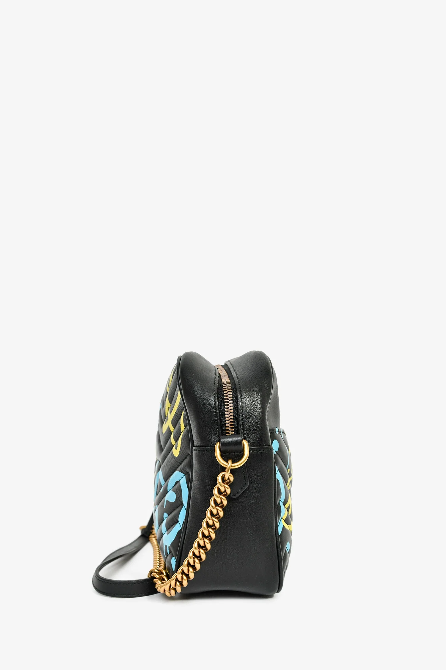 Gucci Black Leather GG Marmont Ghost Large Graffiti Shoulder Bag - Image 3
