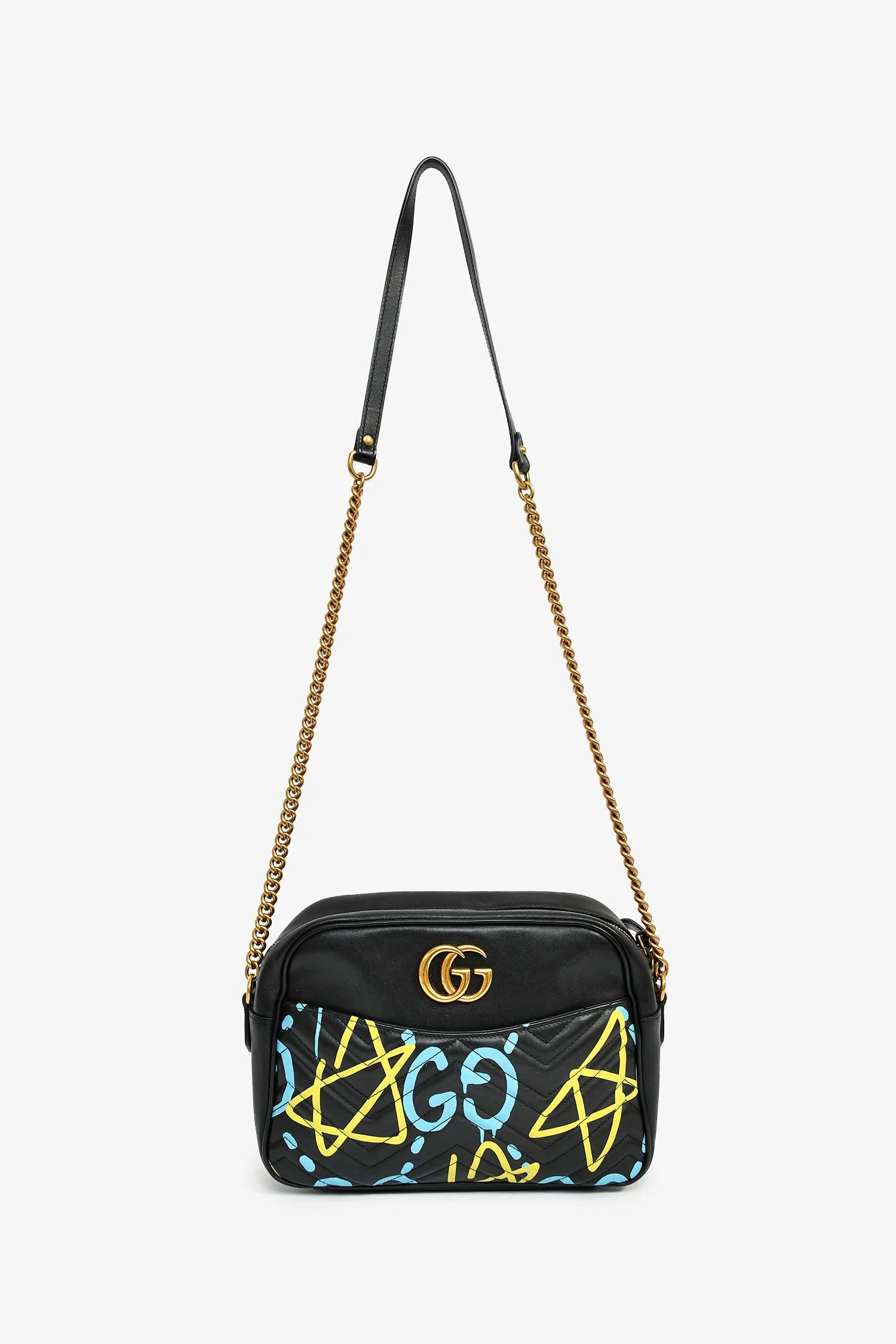 Gucci Black Leather GG Marmont Ghost Large Graffiti Shoulder Bag - Image 7