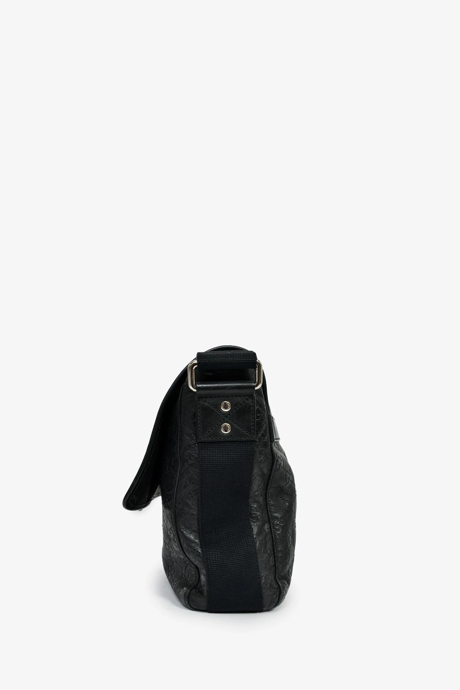 Gucci Black Leather GG Web Detail 'Guccissima' Messenger Bag - Image 4