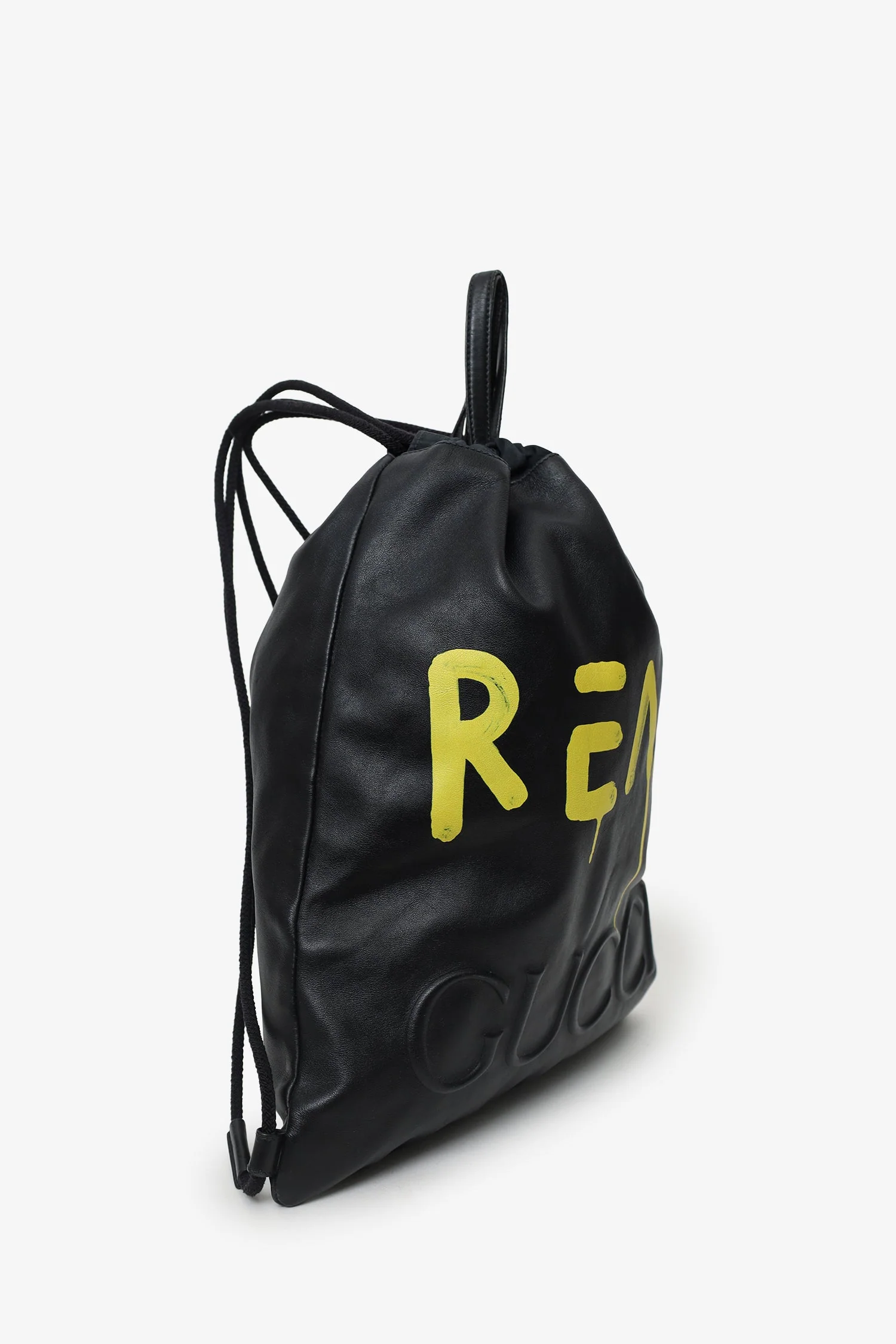 Gucci Black Leather Ghost Printed "Real" Drawstring Backpack - Image 2