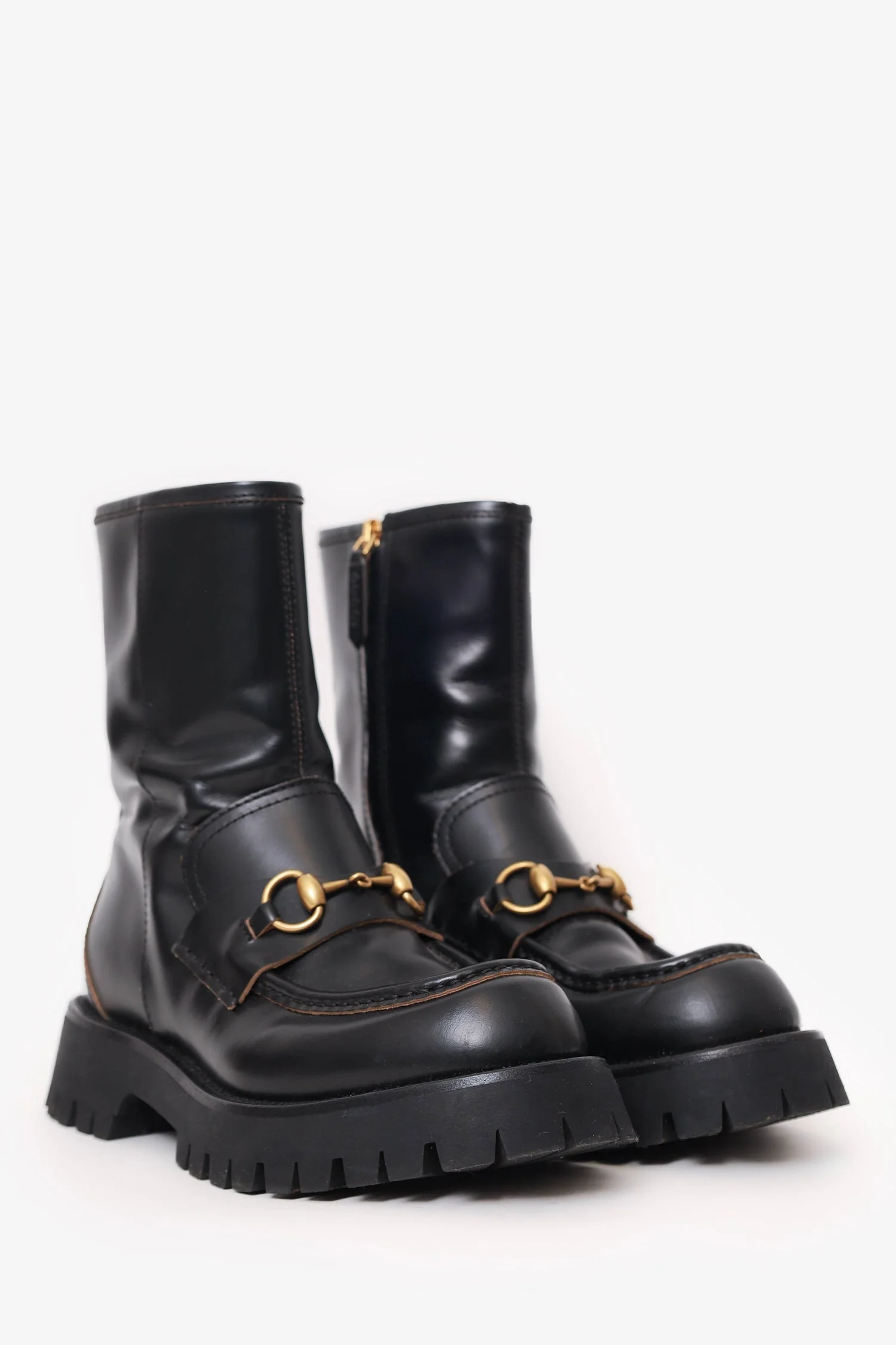 Gucci Black Leather Horsebit Chunky Boots Size 38.5 - Image 2