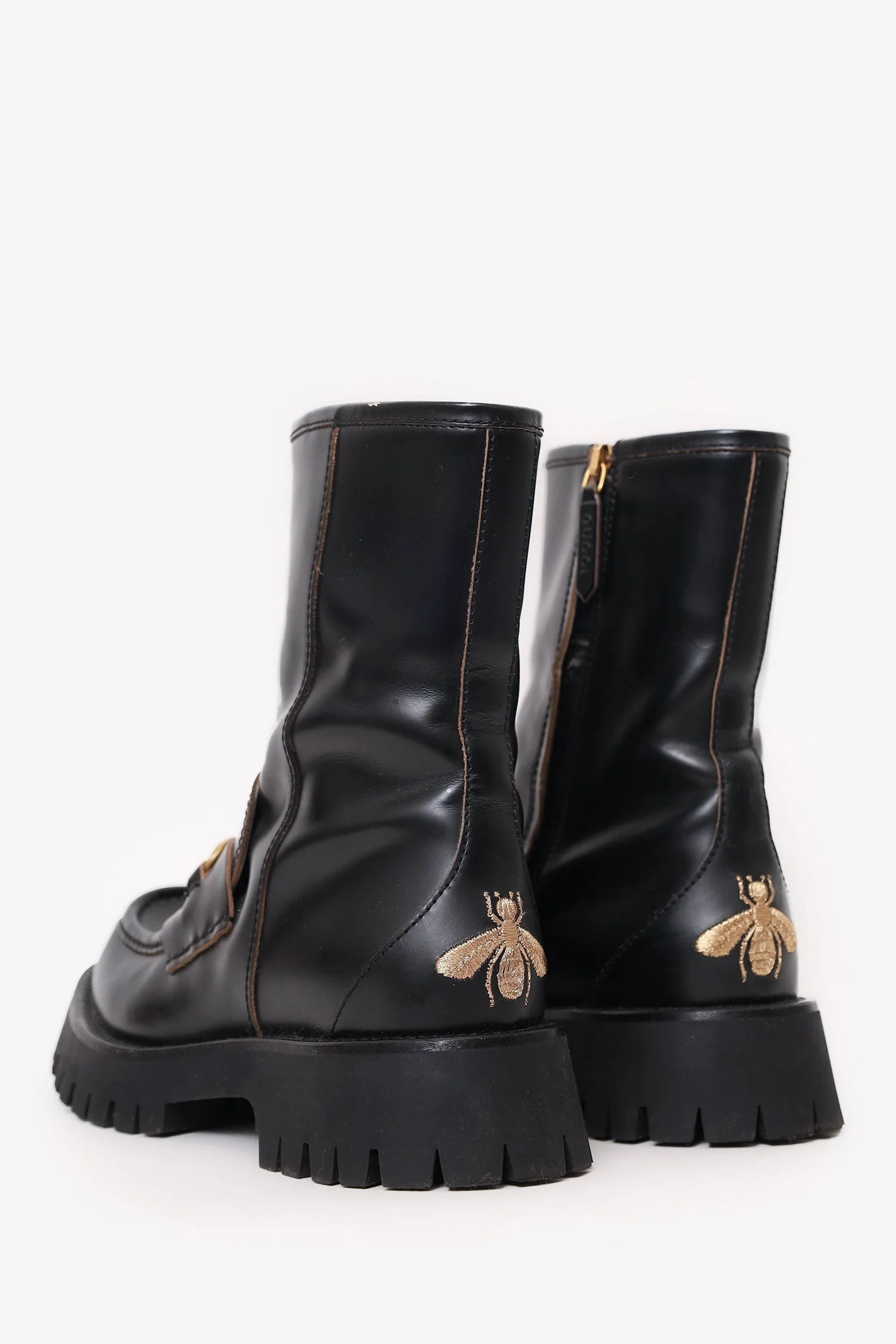 Gucci Black Leather Horsebit Chunky Boots Size 38.5 - Image 4