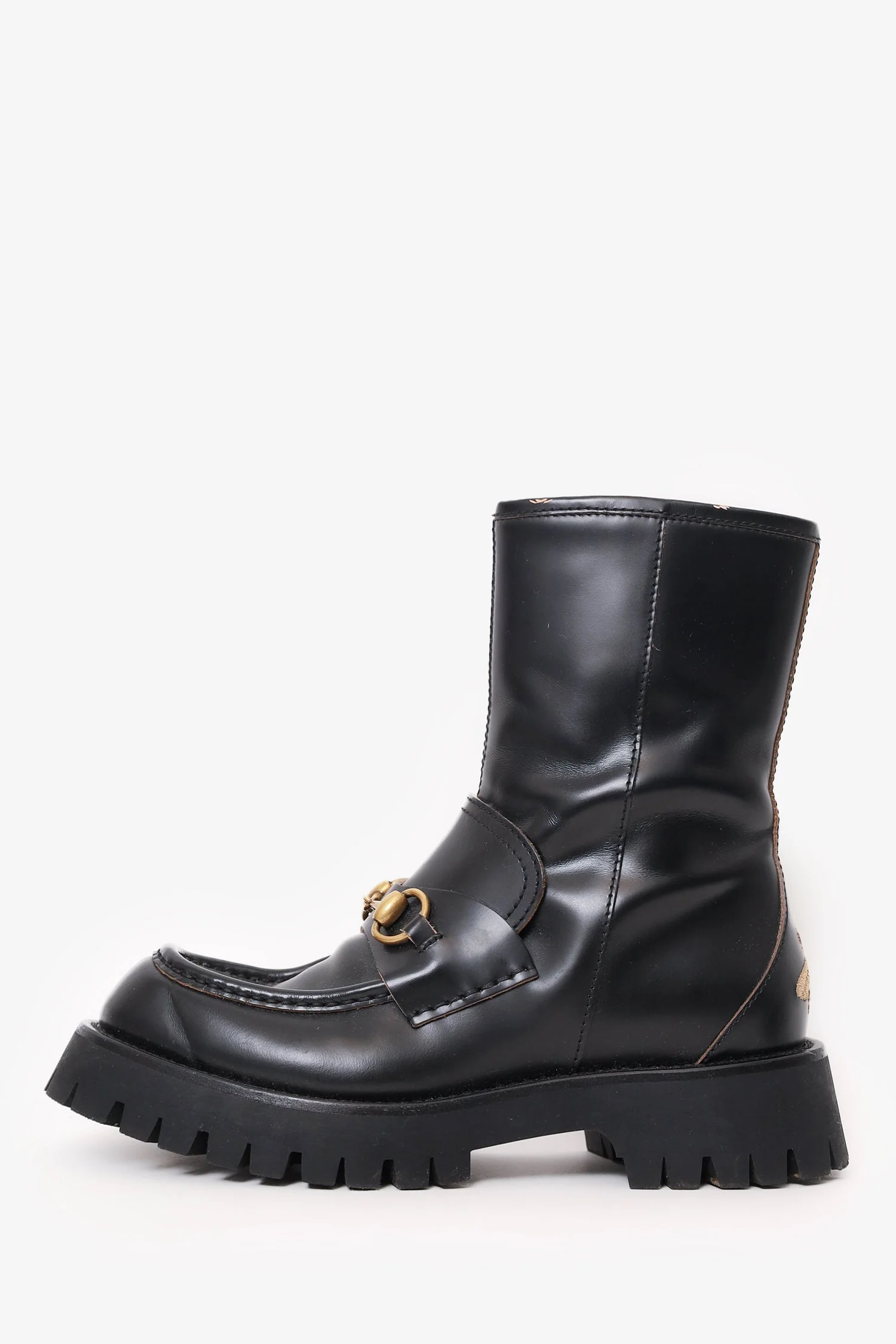 Gucci Black Leather Horsebit Chunky Boots Size 38.5 - Image 5