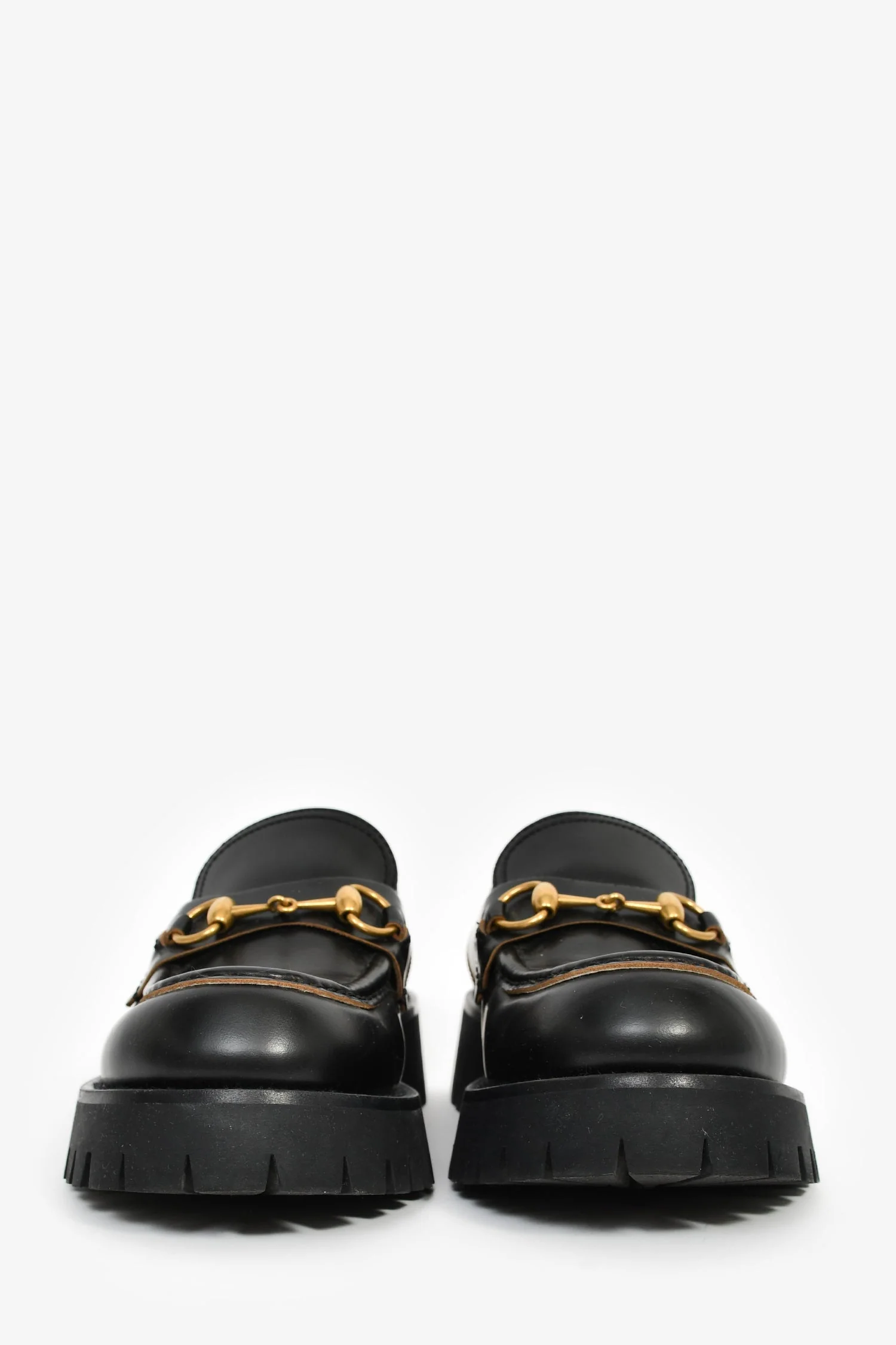 Gucci Black Leather Horsebit Lug Loafers Size 39.5 - Image 3