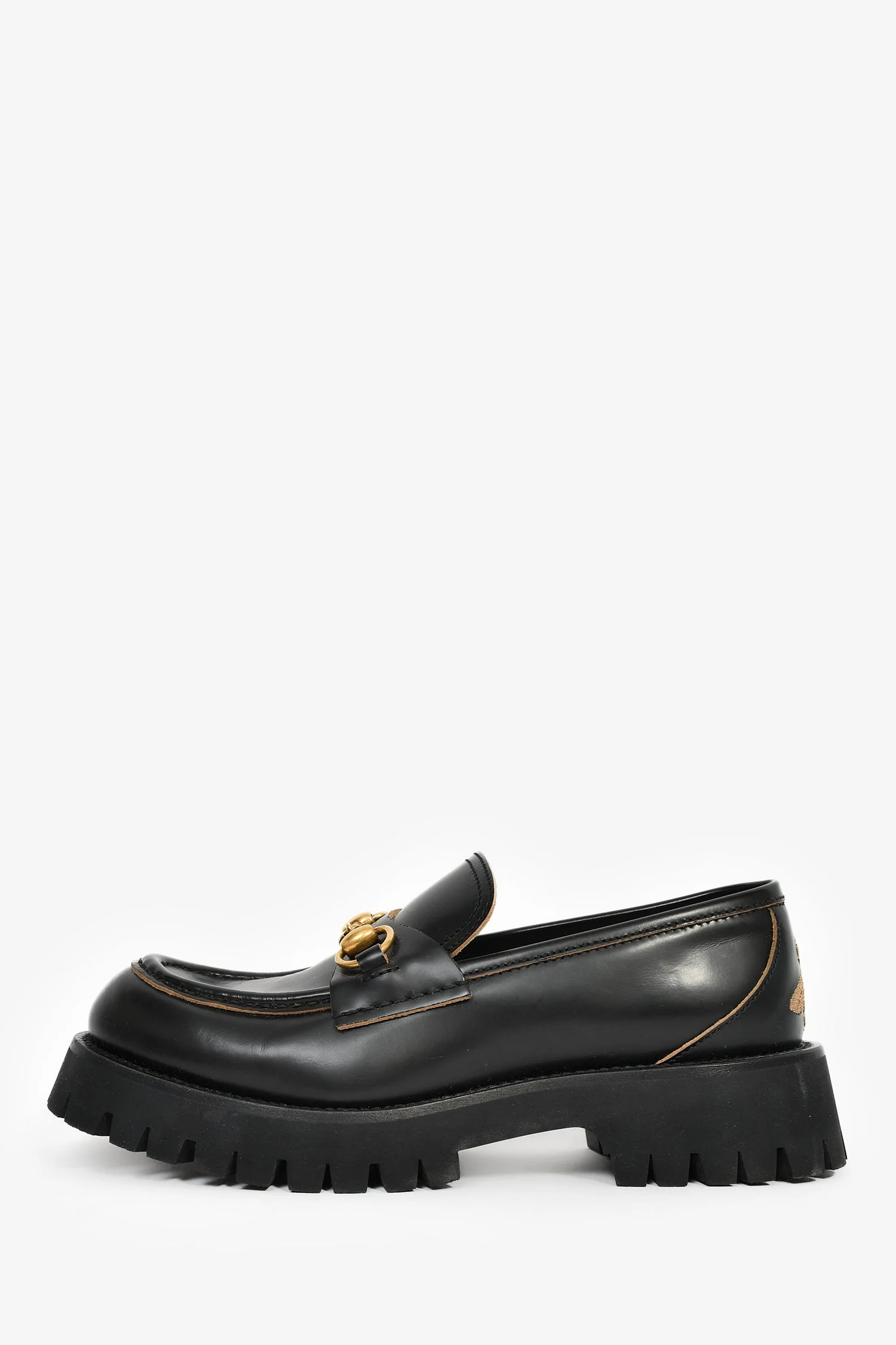 Gucci Black Leather Horsebit Lug Loafers Size 39.5 - Image 4