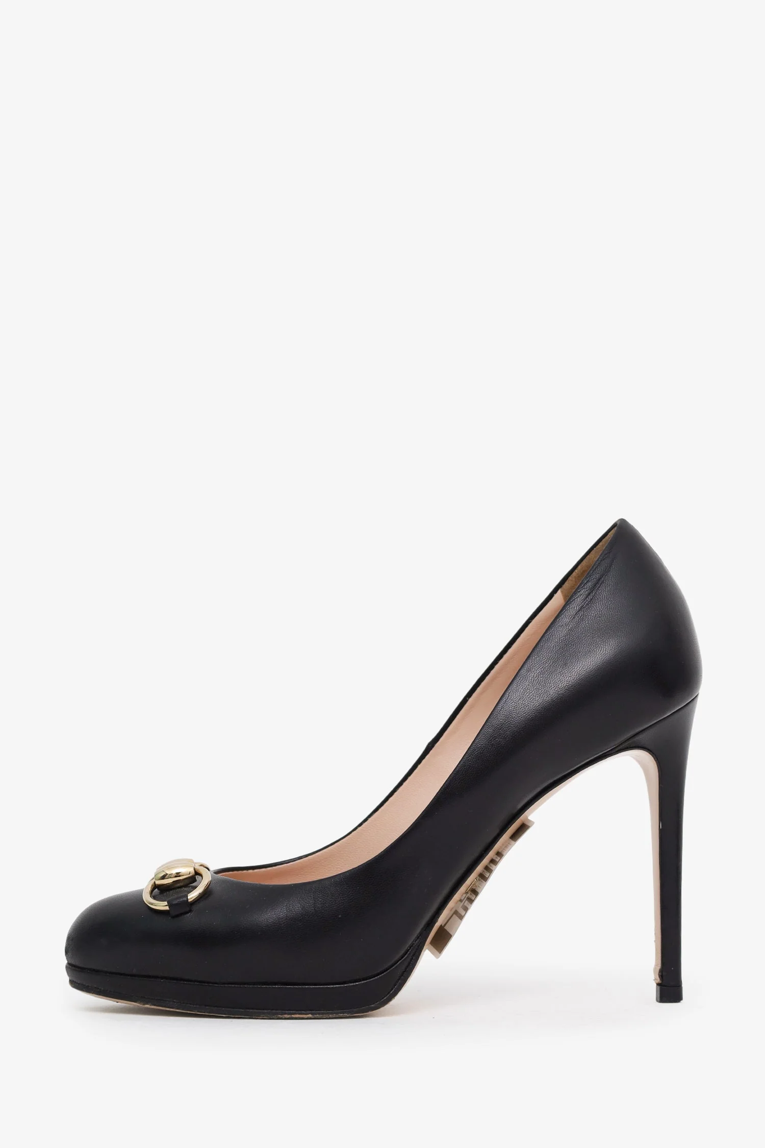 Gucci Black Leather Horsebit Platform Round Toe Heels Size 37.5 - Image 4