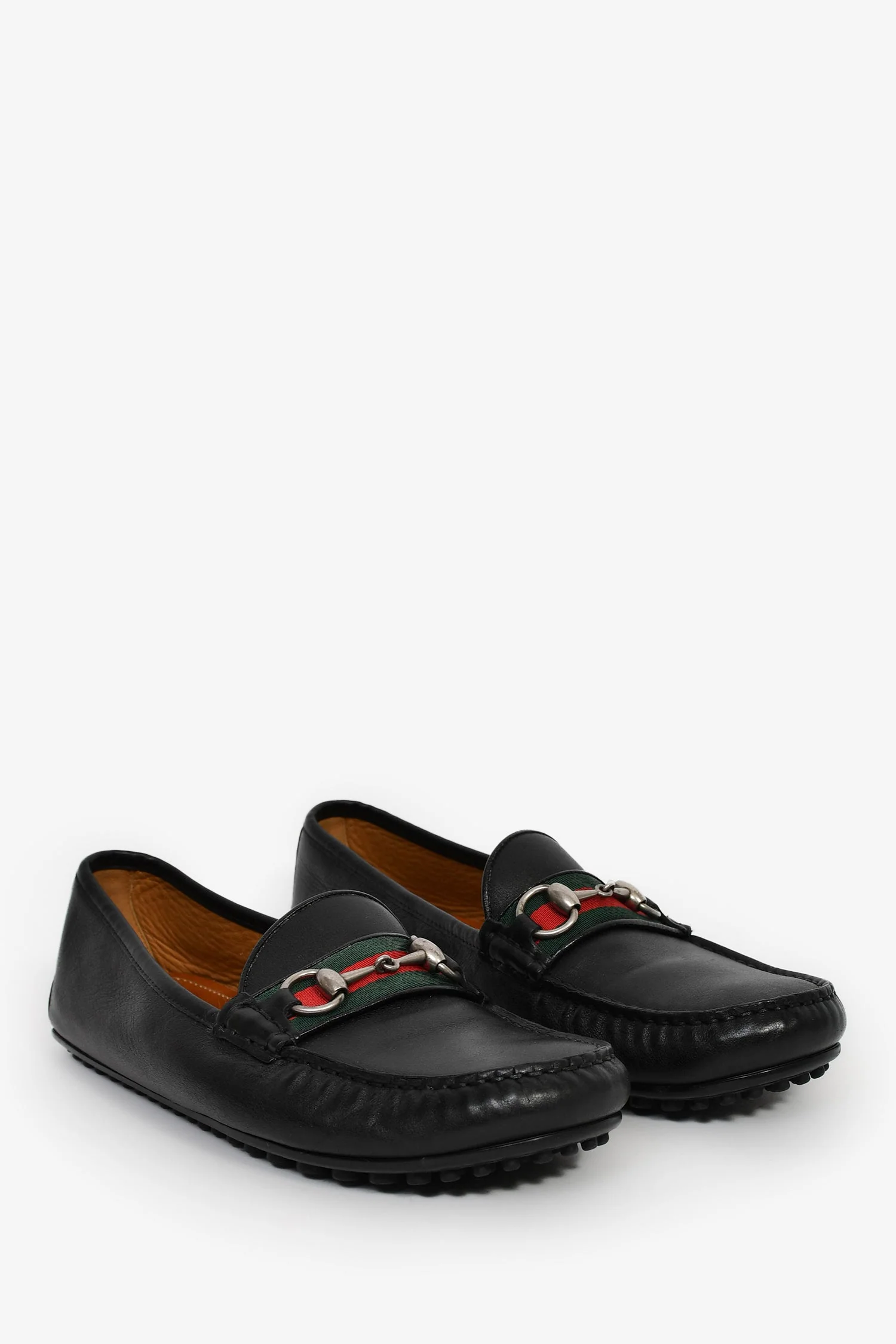 Gucci Black Leather Horsebit Web Loafers Size 7.5 Mens - Image 2
