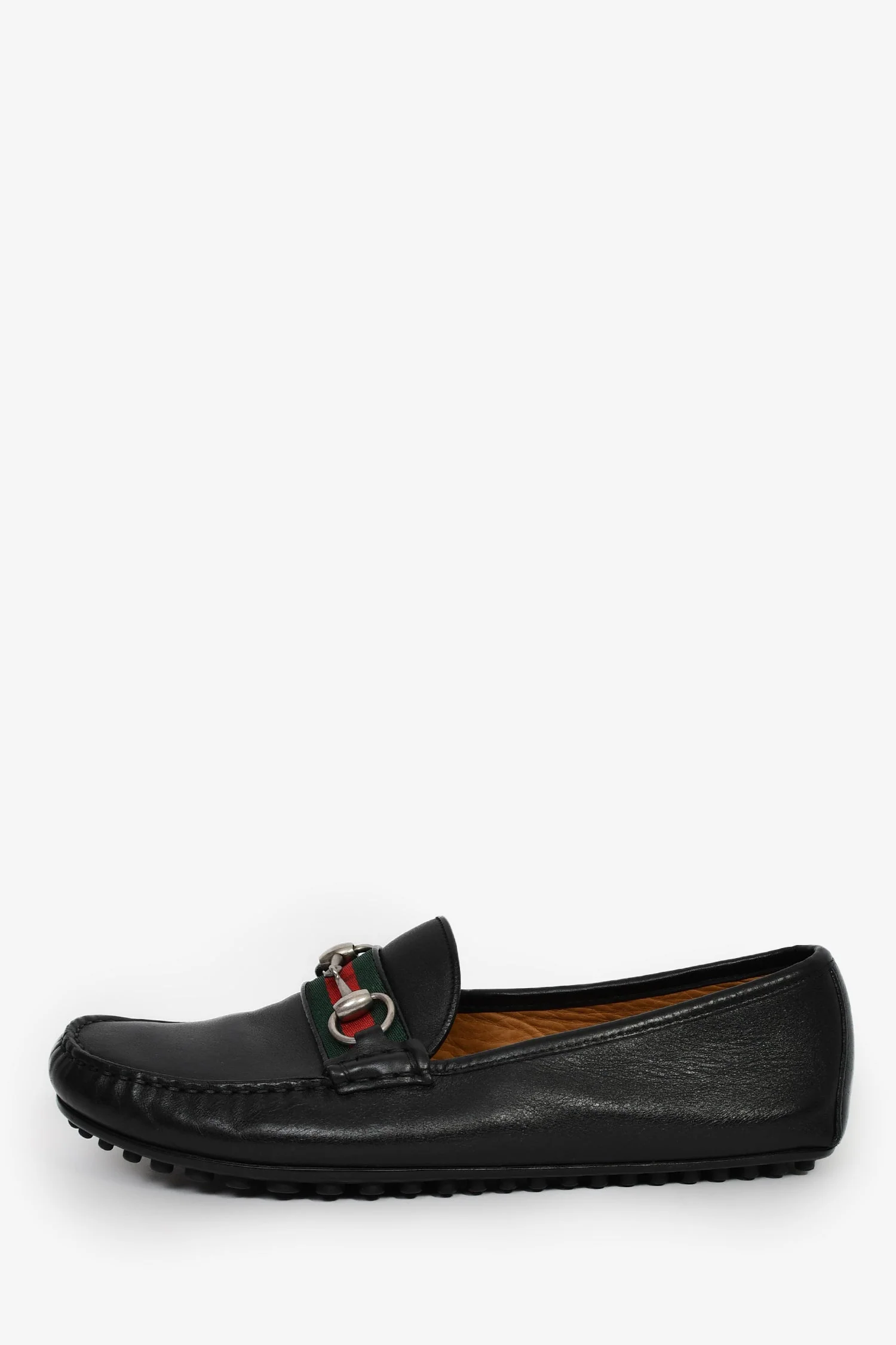 Gucci Black Leather Horsebit Web Loafers Size 7.5 Mens - Image 4