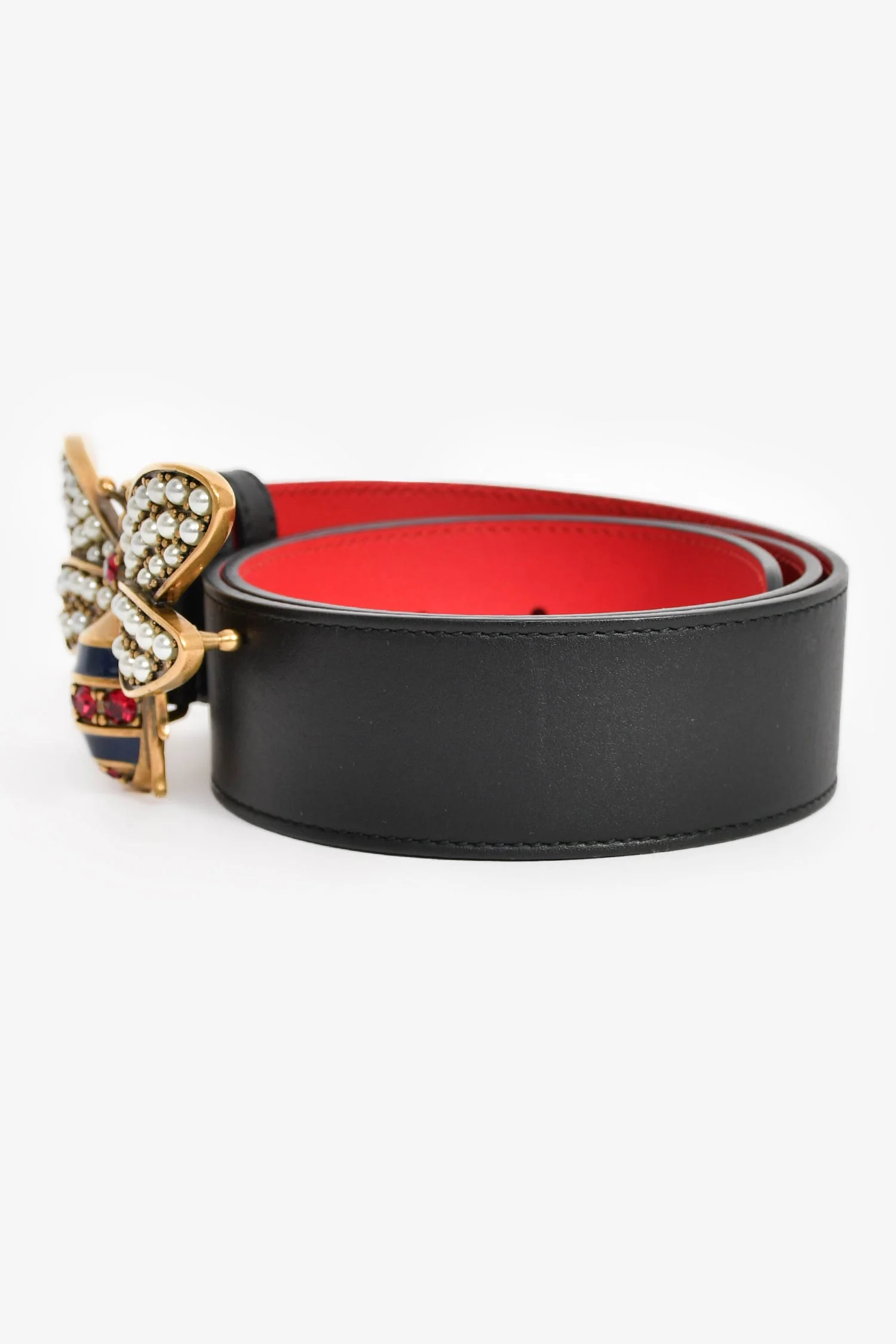 Gucci Black Leather Jewel Bee 'Sylvie ' Belt Size 110 - Image 4
