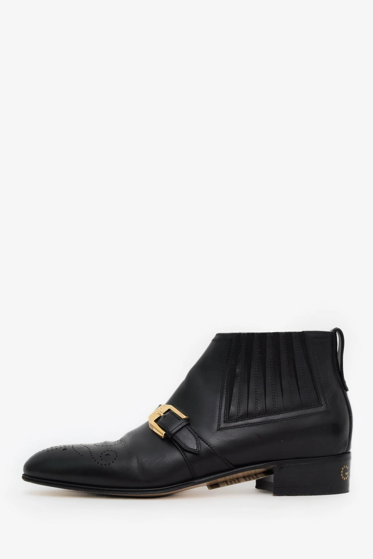 Gucci Black Leather Lasercut Accents Chelsea Boots Size 37 - Image 5