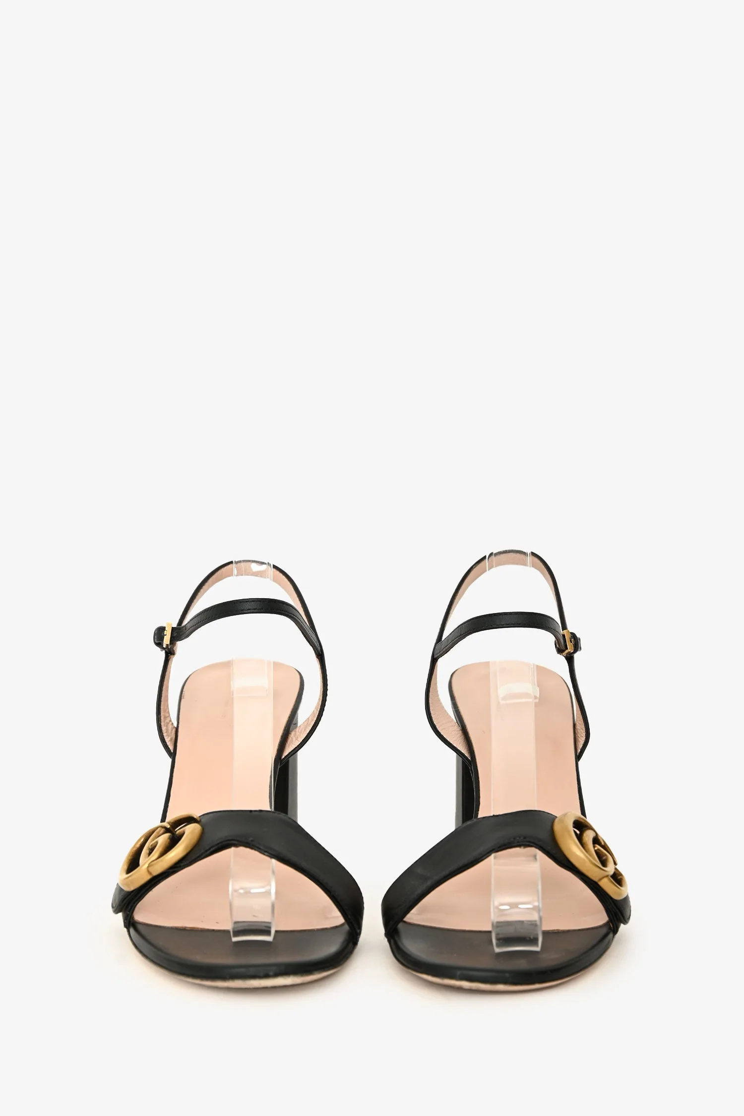 Gucci Black Leather Marmont Ankle Strap Block Heels Size 39.5 - Image 3