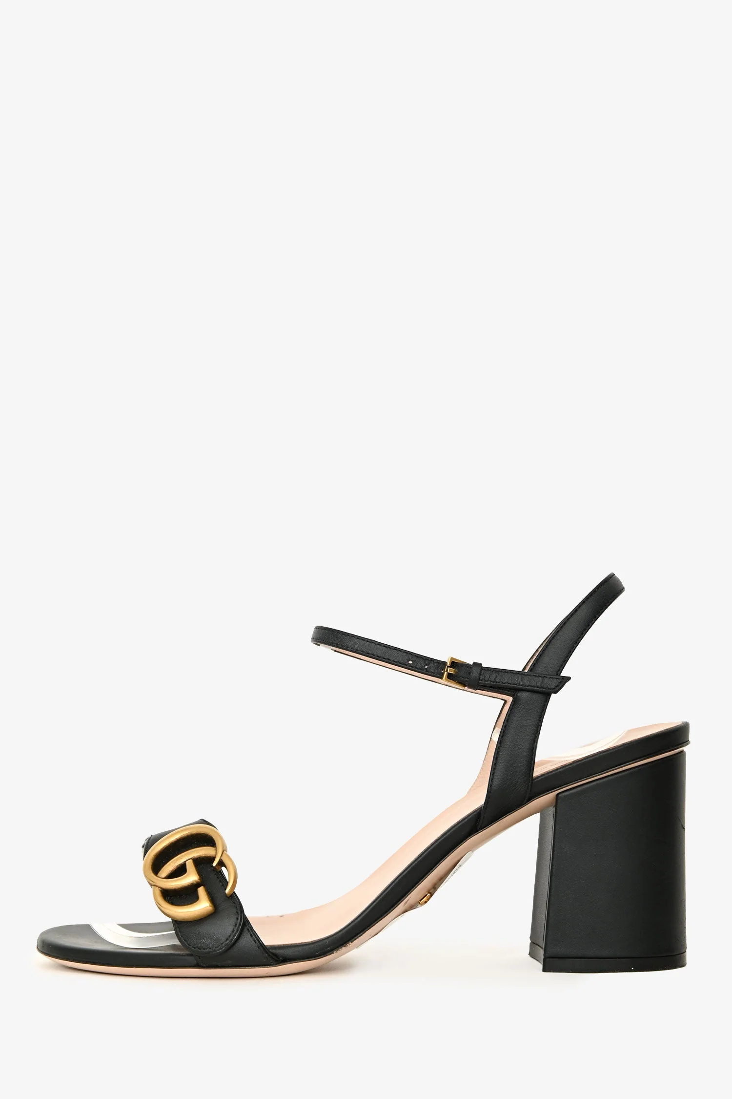 Gucci Black Leather Marmont Ankle Strap Block Heels Size 39.5 - Image 4