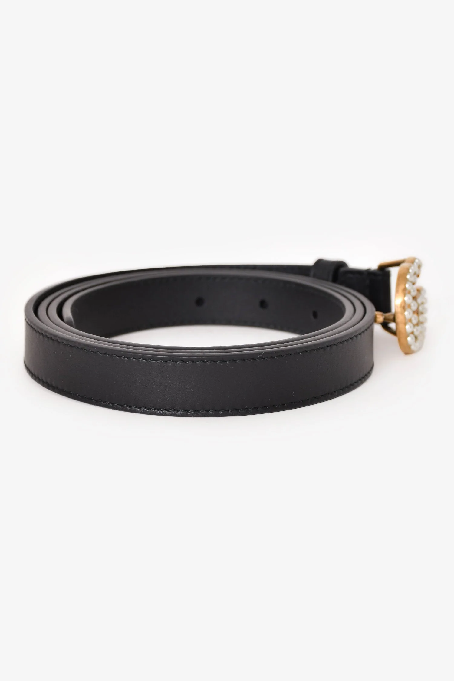 Gucci Black Leather Pearl GG Thin Marmont Belt Size 110/44 - Image 2