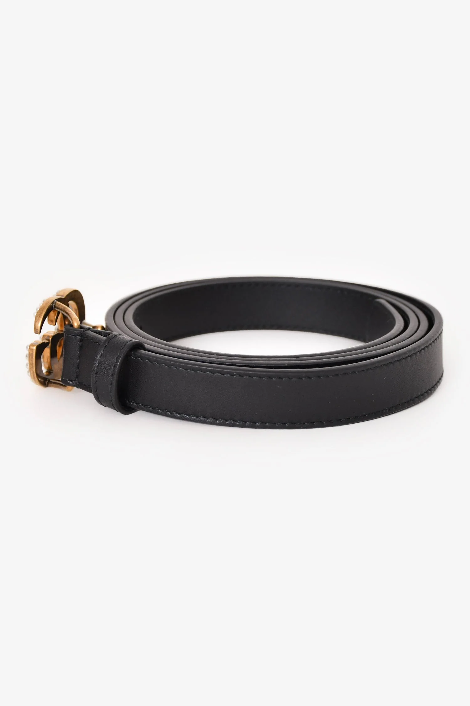 Gucci Black Leather Pearl GG Thin Marmont Belt Size 110/44 - Image 4