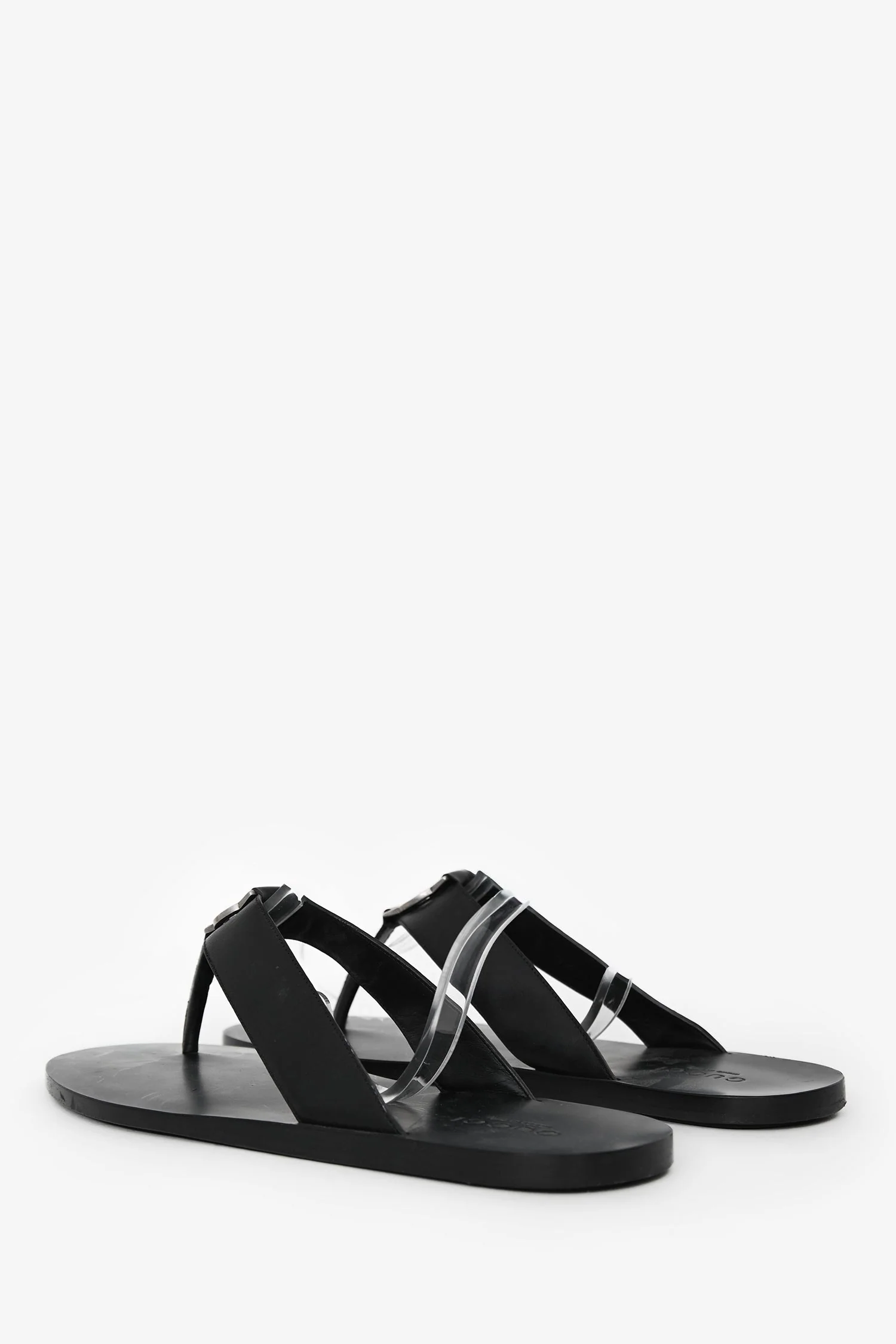 Gucci Black Leather Silver GG Thong Sandals Size 10 Mens - Image 4