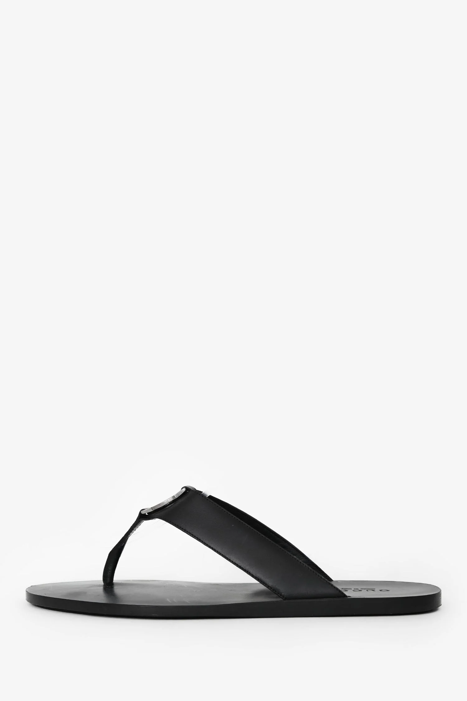 Gucci Black Leather Silver GG Thong Sandals Size 10 Mens - Image 5