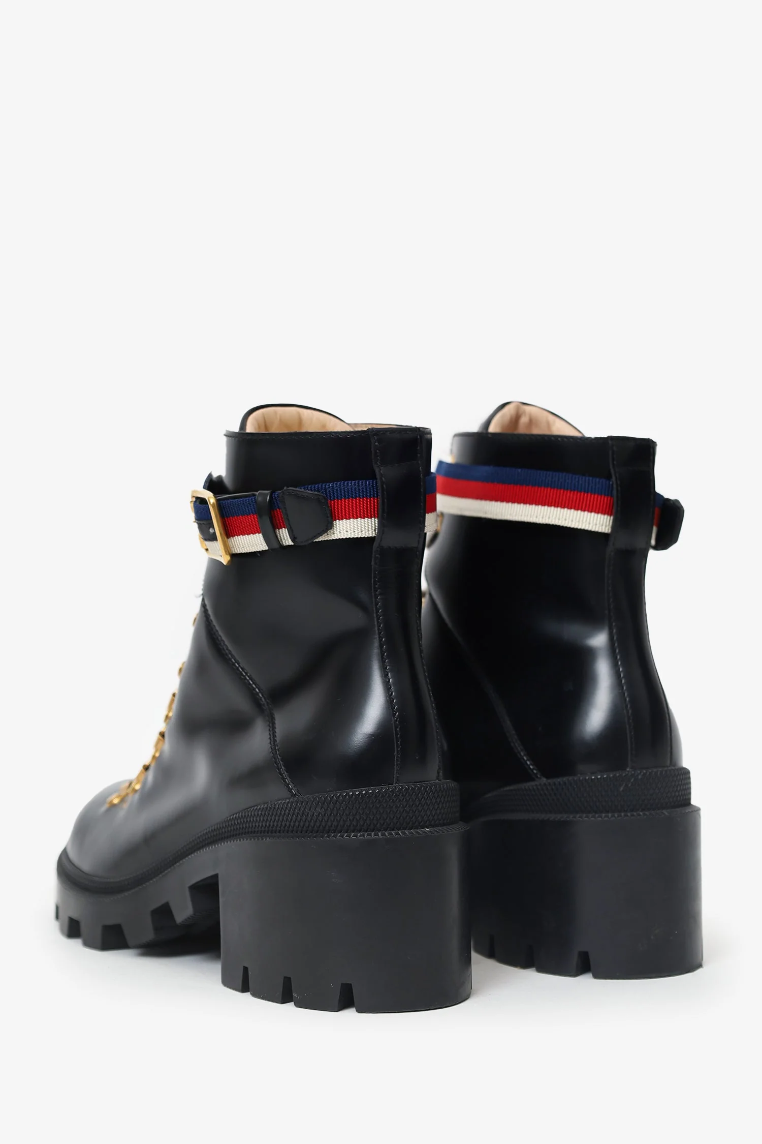 Gucci Black Leather Sylvie Web Combat Boots Size 40 - Image 4