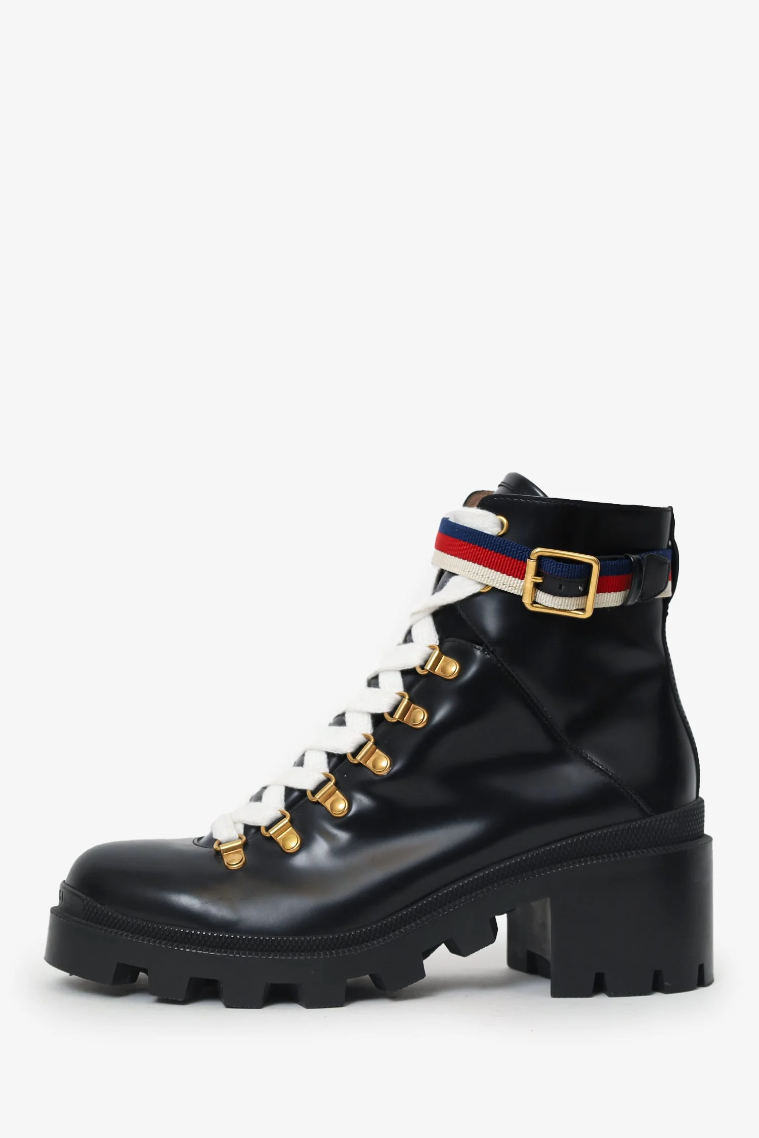 Gucci Black Leather Sylvie Web Combat Boots Size 40 - Image 5