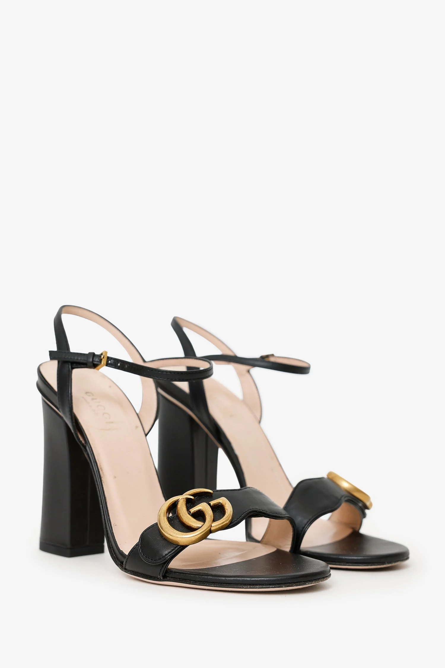 Gucci Black Leather T-Strap GG Marmont Sandals Size 36.5 - Image 2