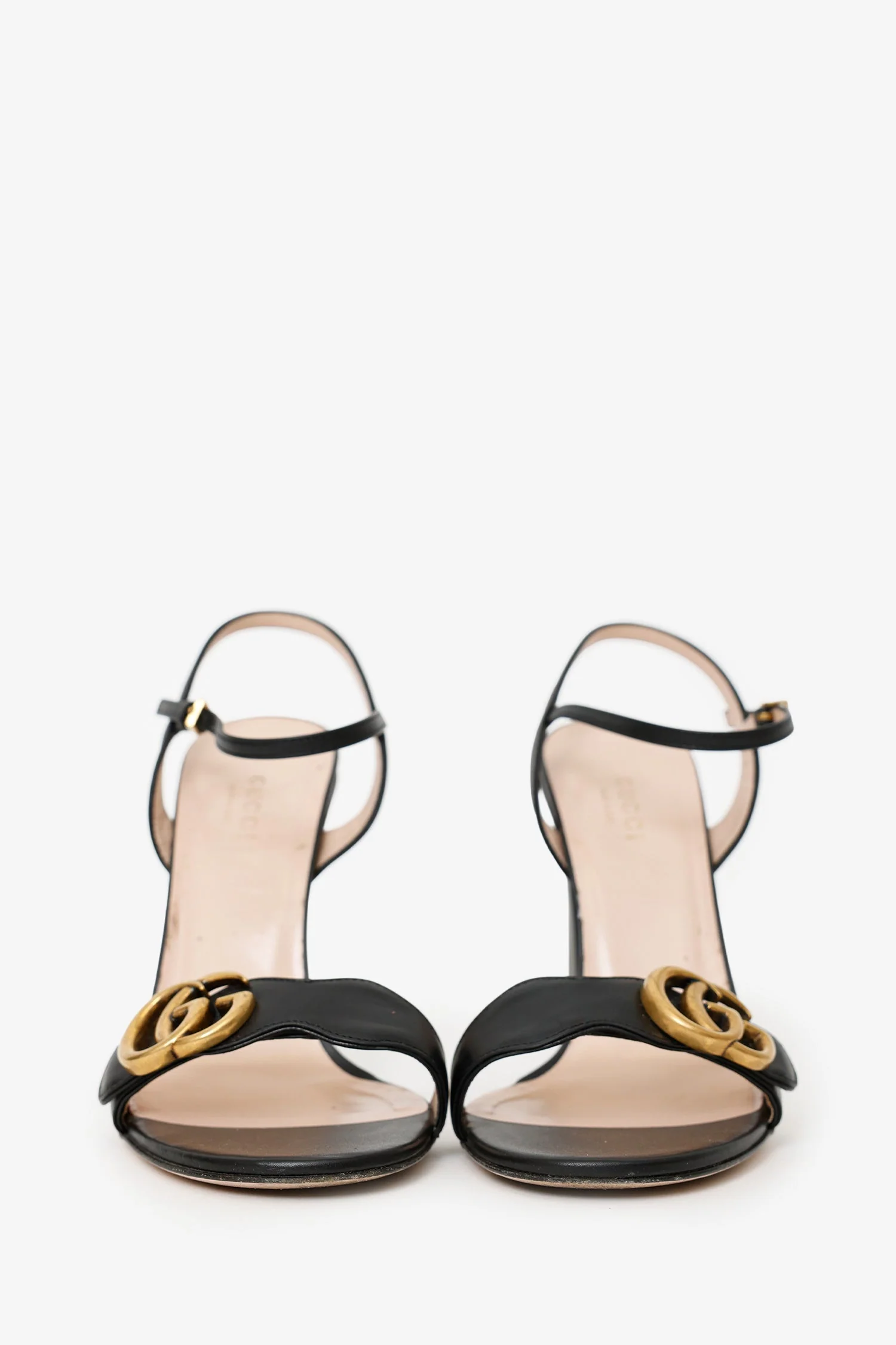 Gucci Black Leather T-Strap GG Marmont Sandals Size 36.5 - Image 3