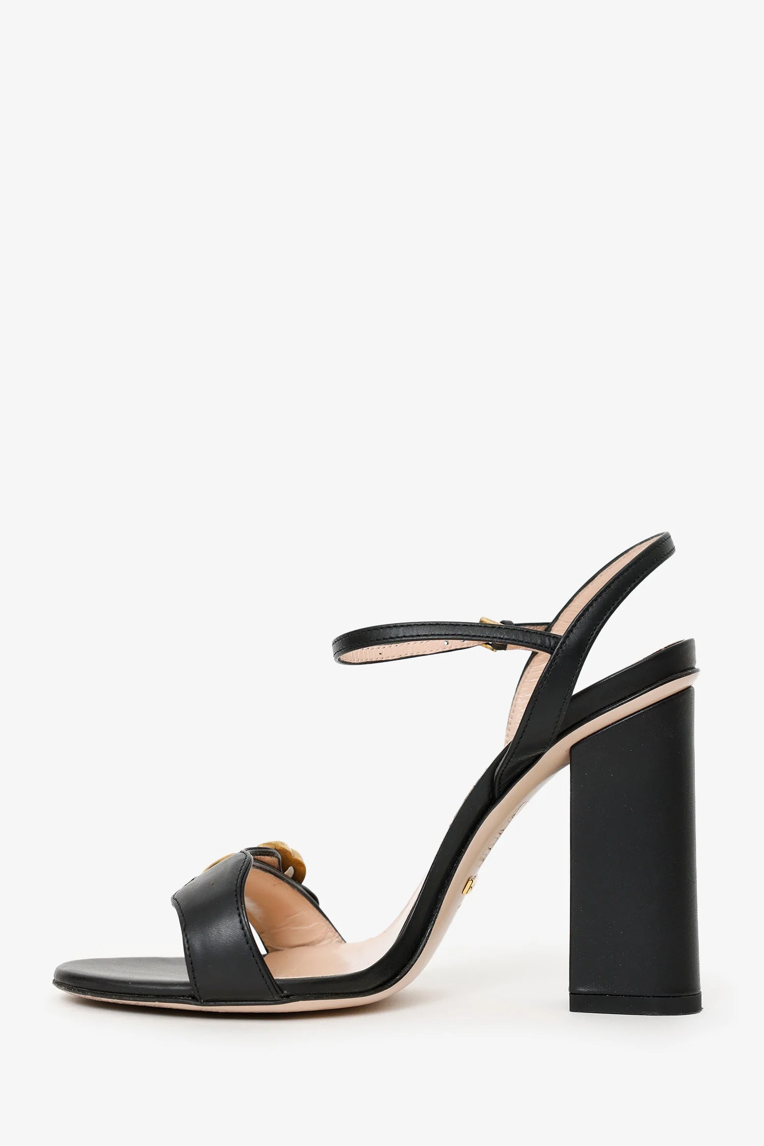 Gucci Black Leather T-Strap GG Marmont Sandals Size 36.5 - Image 4