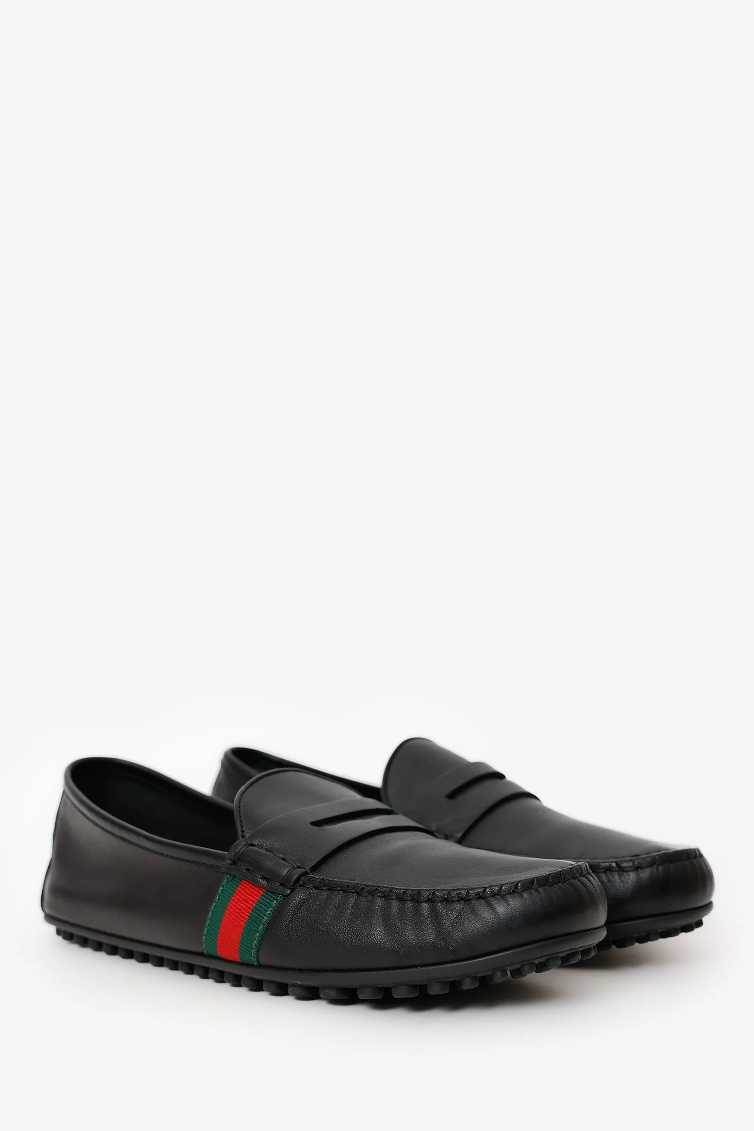 Gucci Black Leather Web Loafers Size 6.5 Mens - Image 2