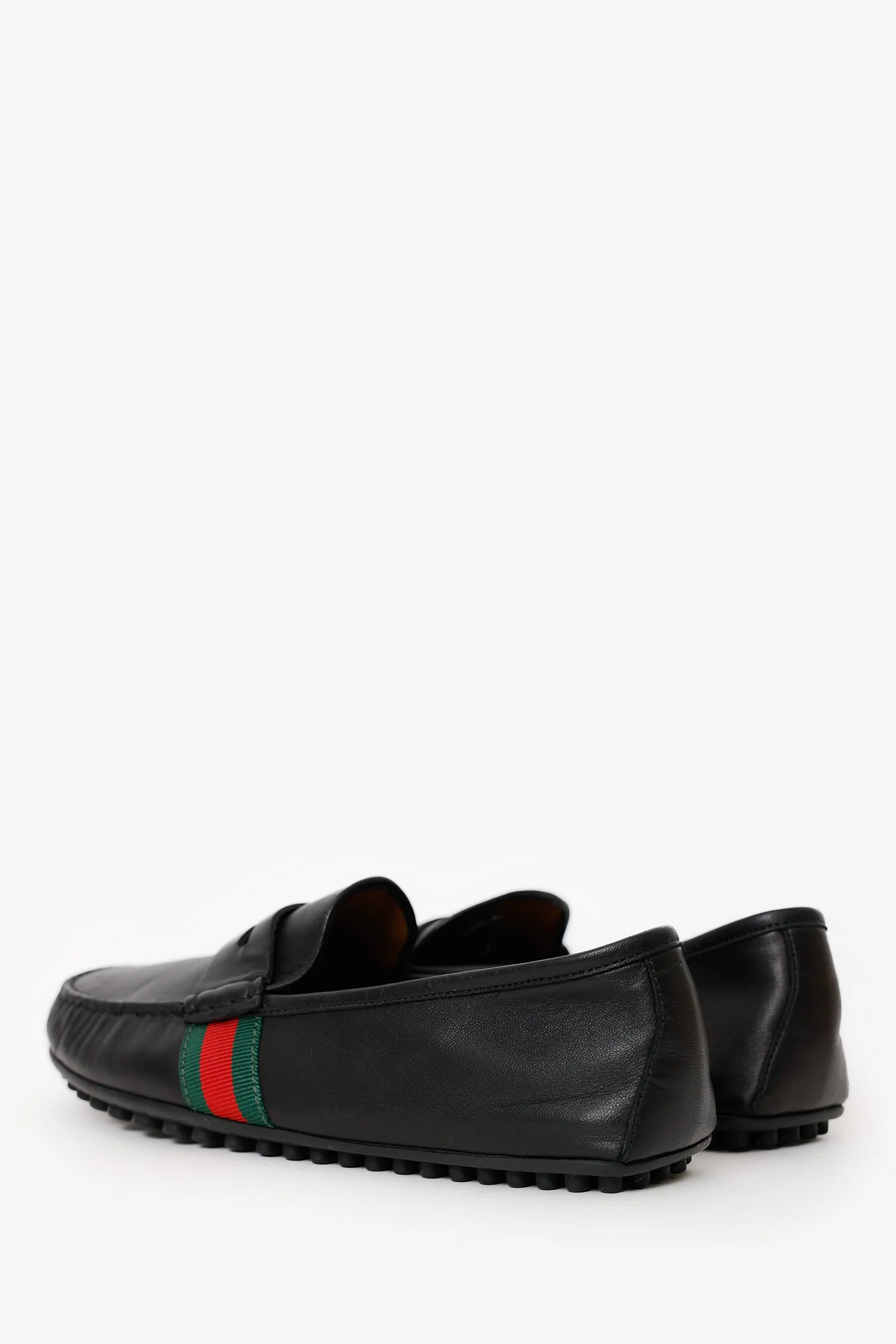 Gucci Black Leather Web Loafers Size 6.5 Mens - Image 4