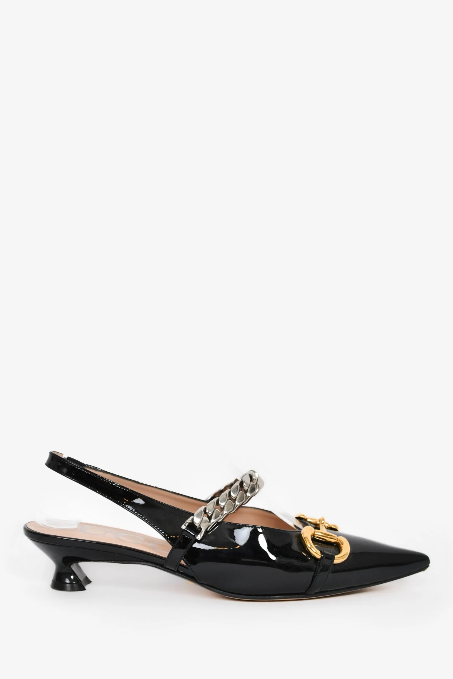 Gucci Black Patent Horsebit Detail Slingback Heels Size 37.5