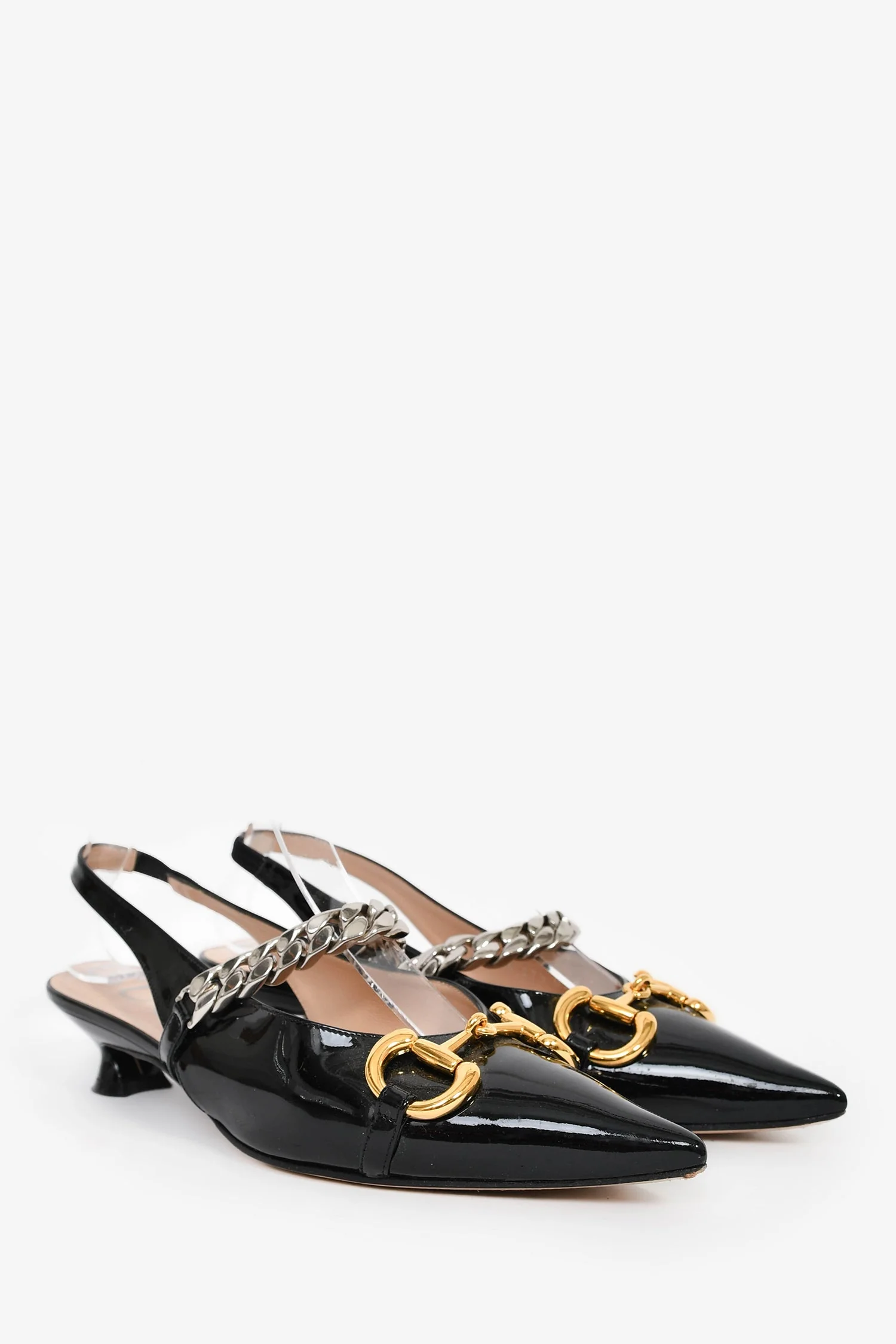 Gucci Black Patent Horsebit Detail Slingback Heels Size 37.5 - Image 2
