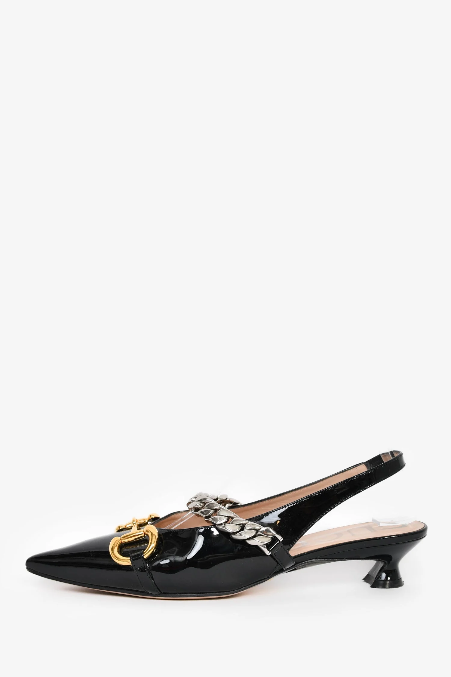 Gucci Black Patent Horsebit Detail Slingback Heels Size 37.5 - Image 4