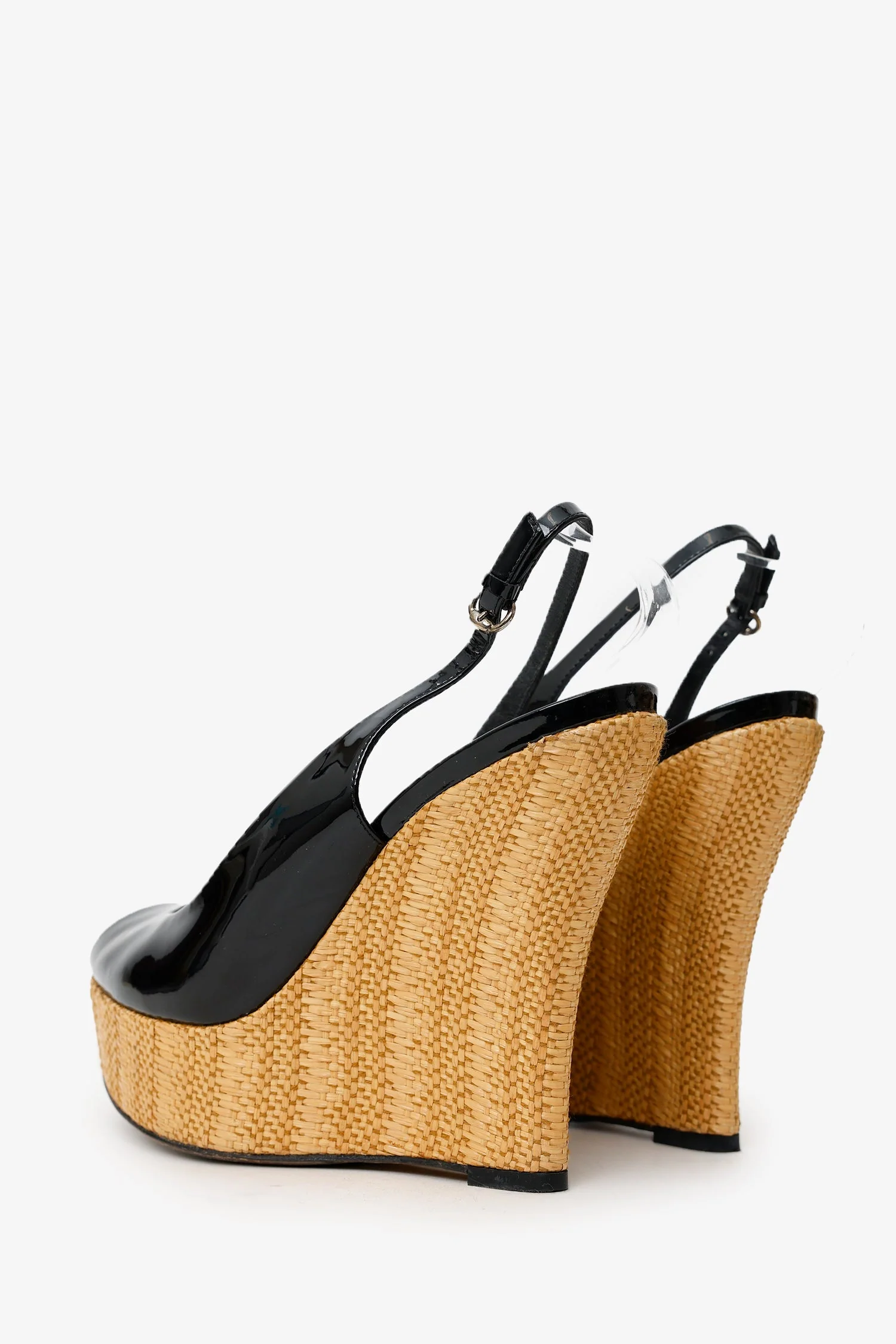 Gucci Black Patent Open Toe Wedges Size 38 - Image 4