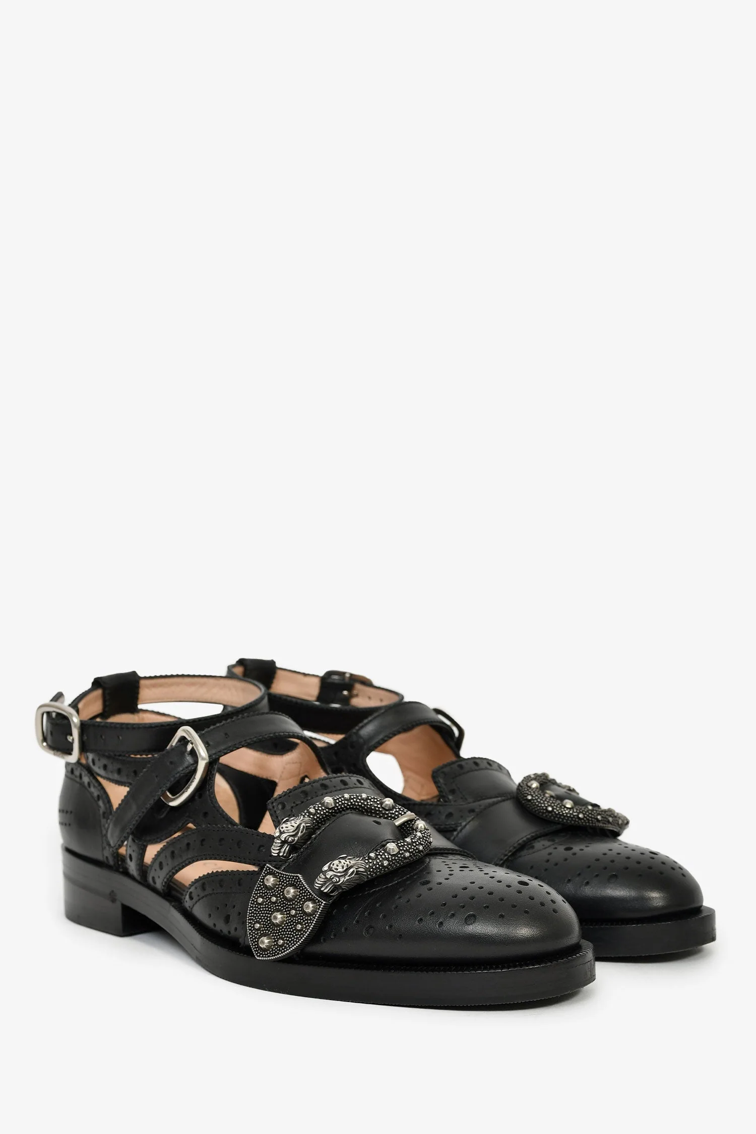 Gucci Black Perforated Leather Buckle Detail Loafers Size 36 - Image 2