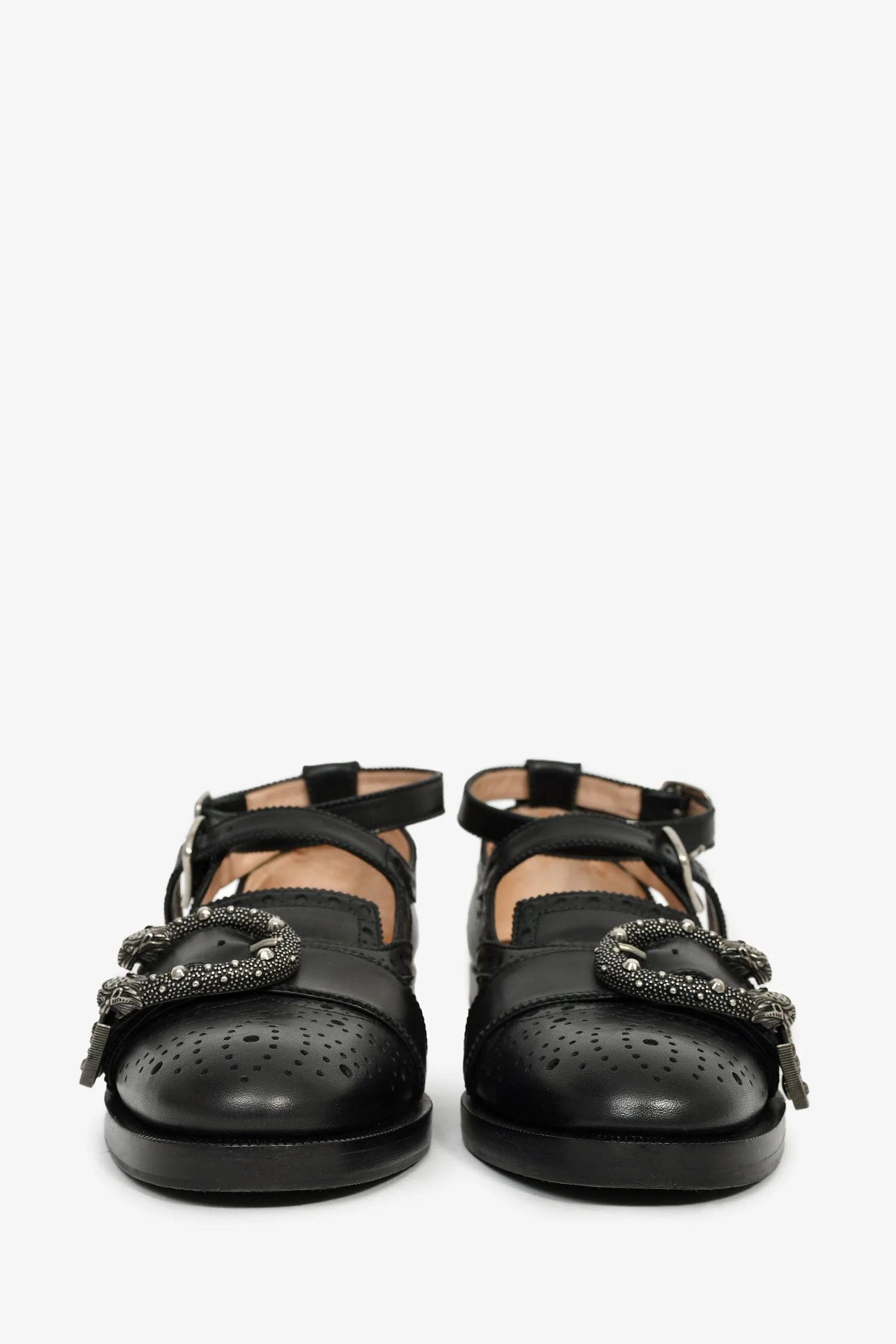 Gucci Black Perforated Leather Buckle Detail Loafers Size 36 - Image 3