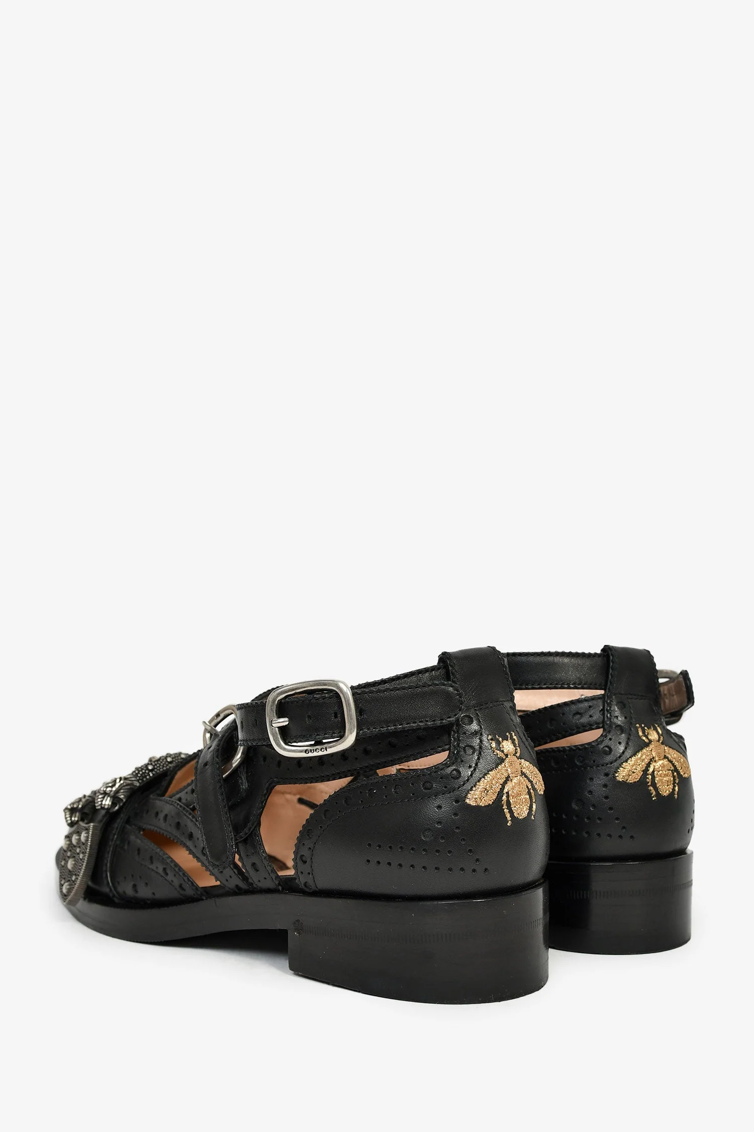 Gucci Black Perforated Leather Buckle Detail Loafers Size 36 - Image 4