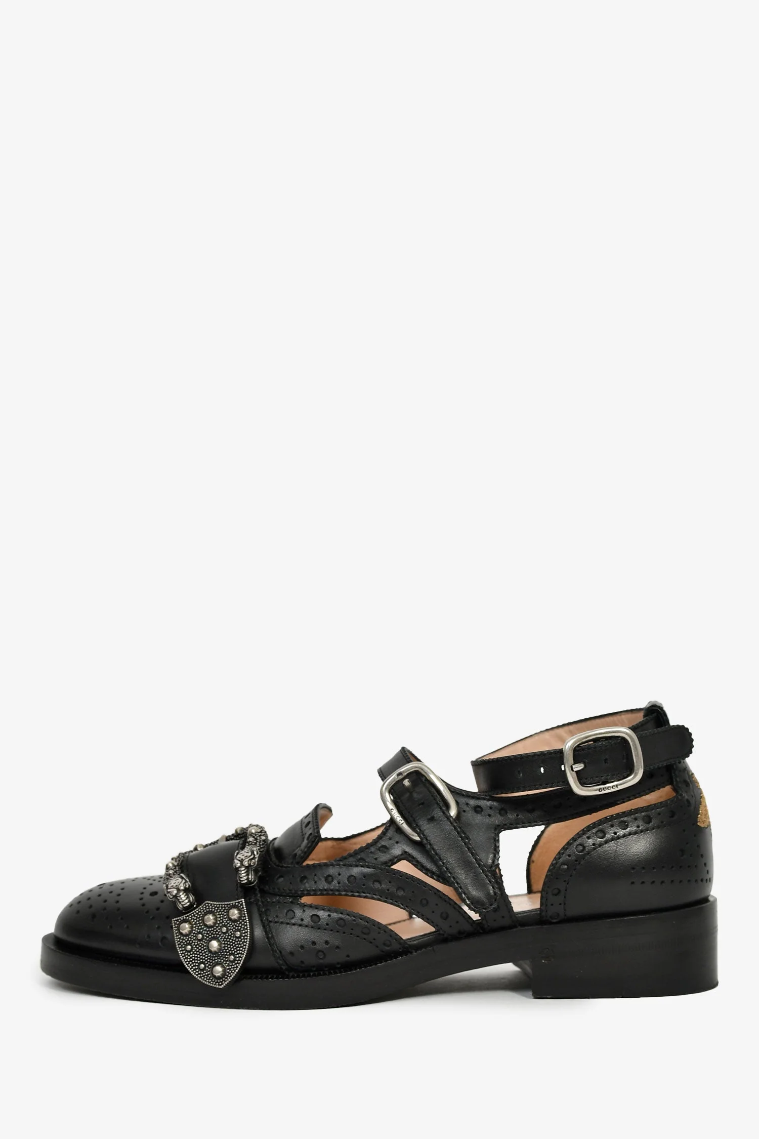 Gucci Black Perforated Leather Buckle Detail Loafers Size 36 - Image 5