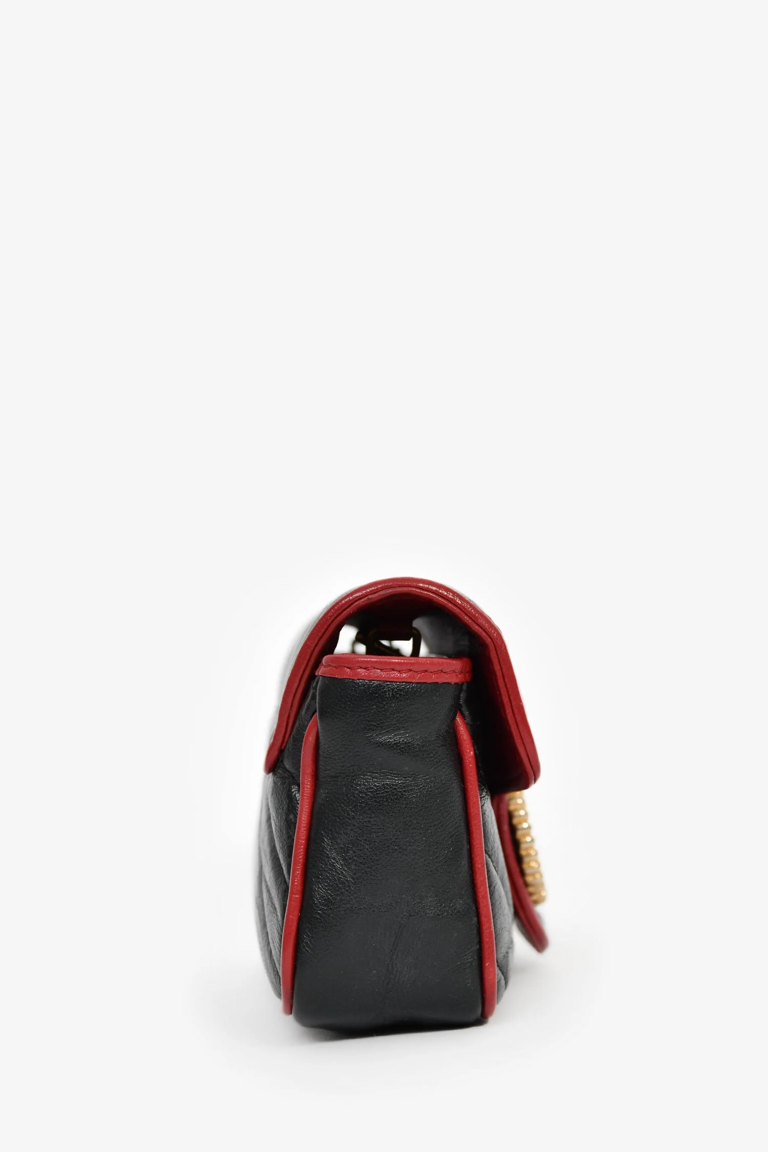 Gucci Black/Red Quilted Leather Torchon Marmont Super Mini Crossbody Bag - Image 3