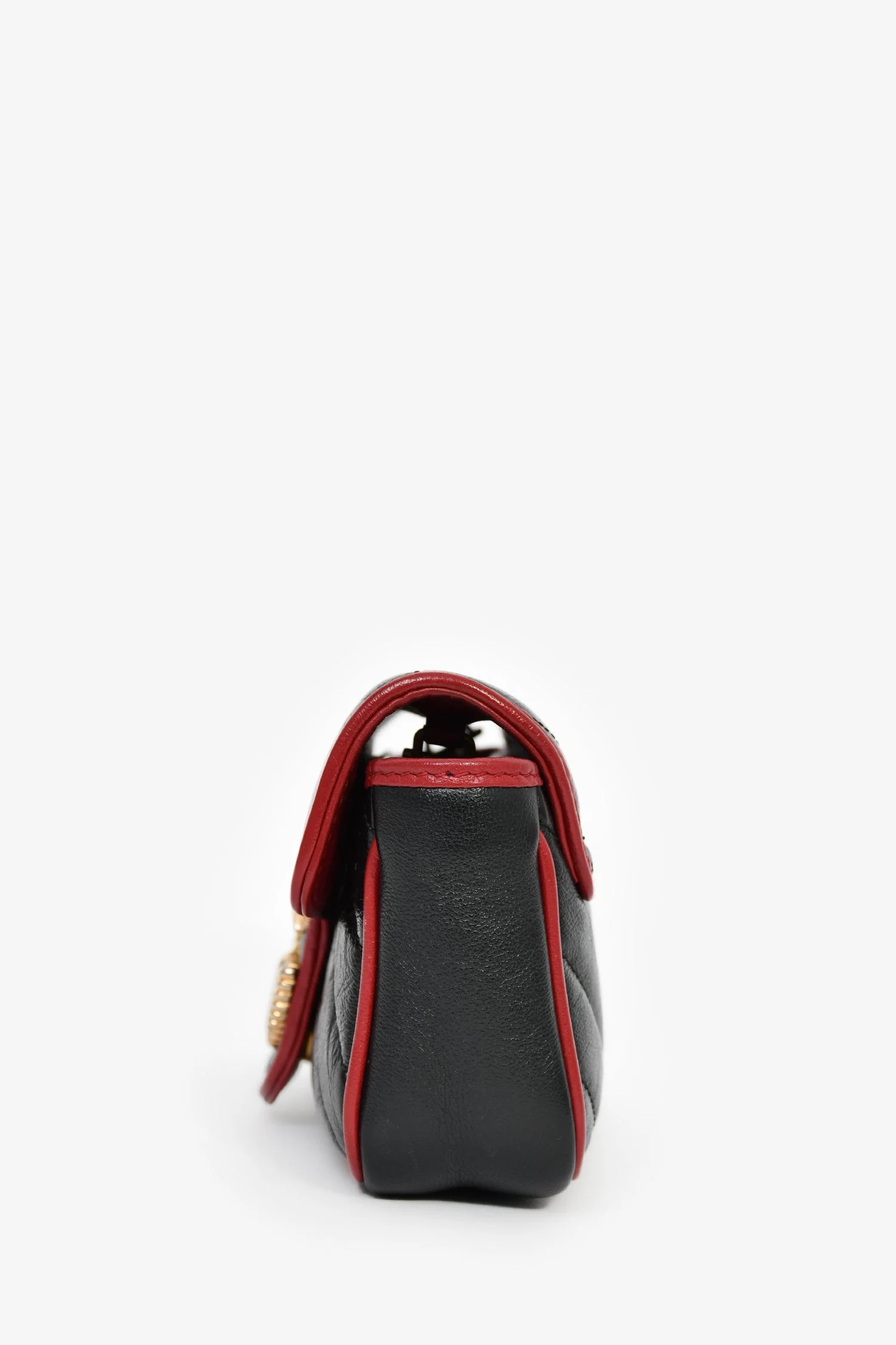 Gucci Black/Red Quilted Leather Torchon Marmont Super Mini Crossbody Bag - Image 4