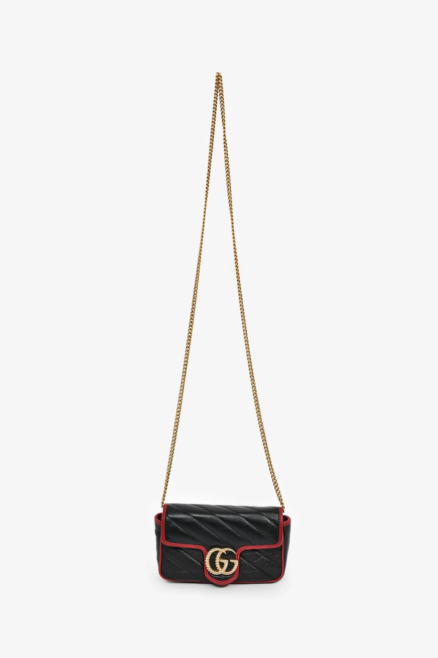 Gucci Black/Red Quilted Leather Torchon Marmont Super Mini Crossbody Bag - Image 7