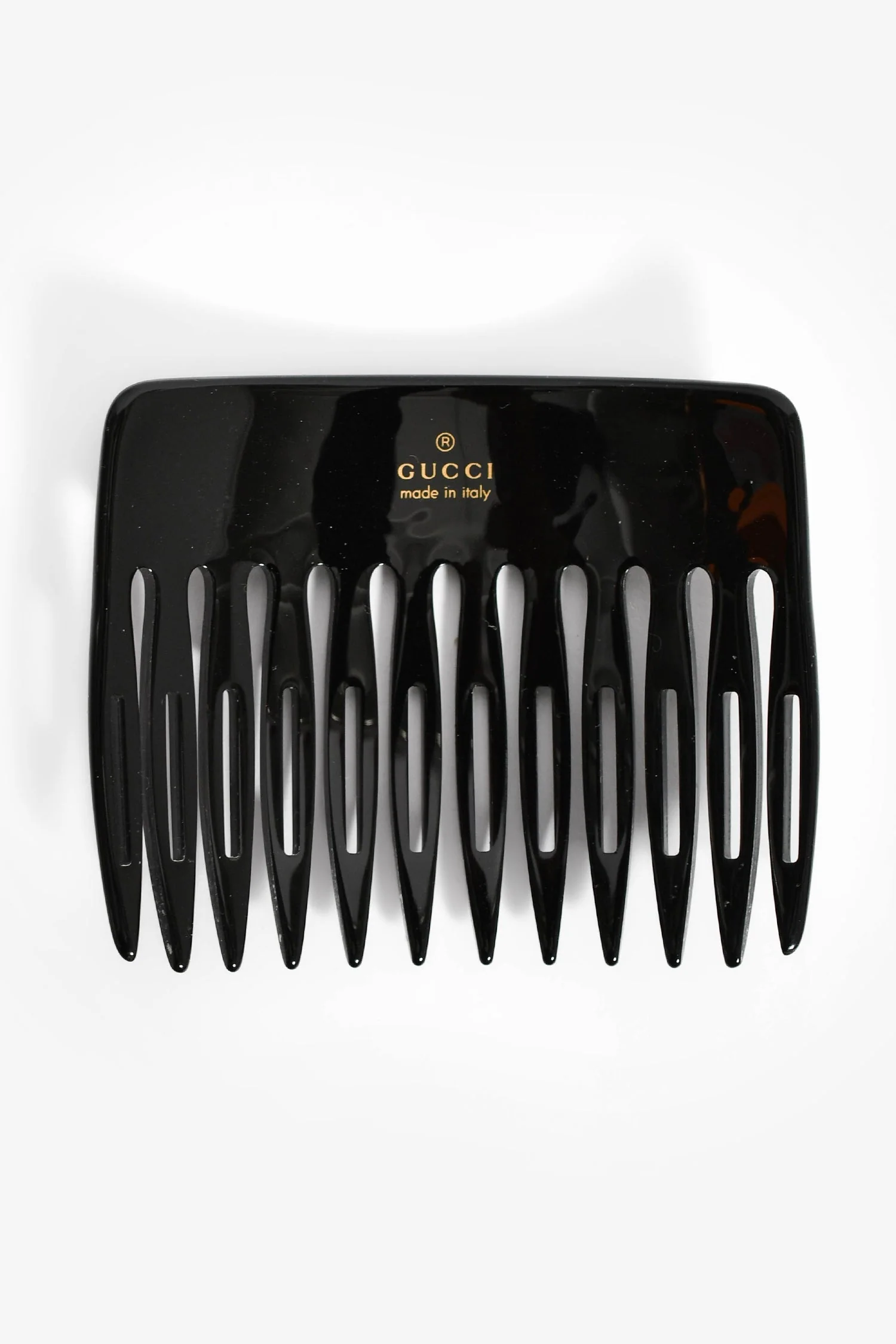 Gucci Black Resin Crystal Embellished Logo Motif Hair Comb Accessory - Image 2