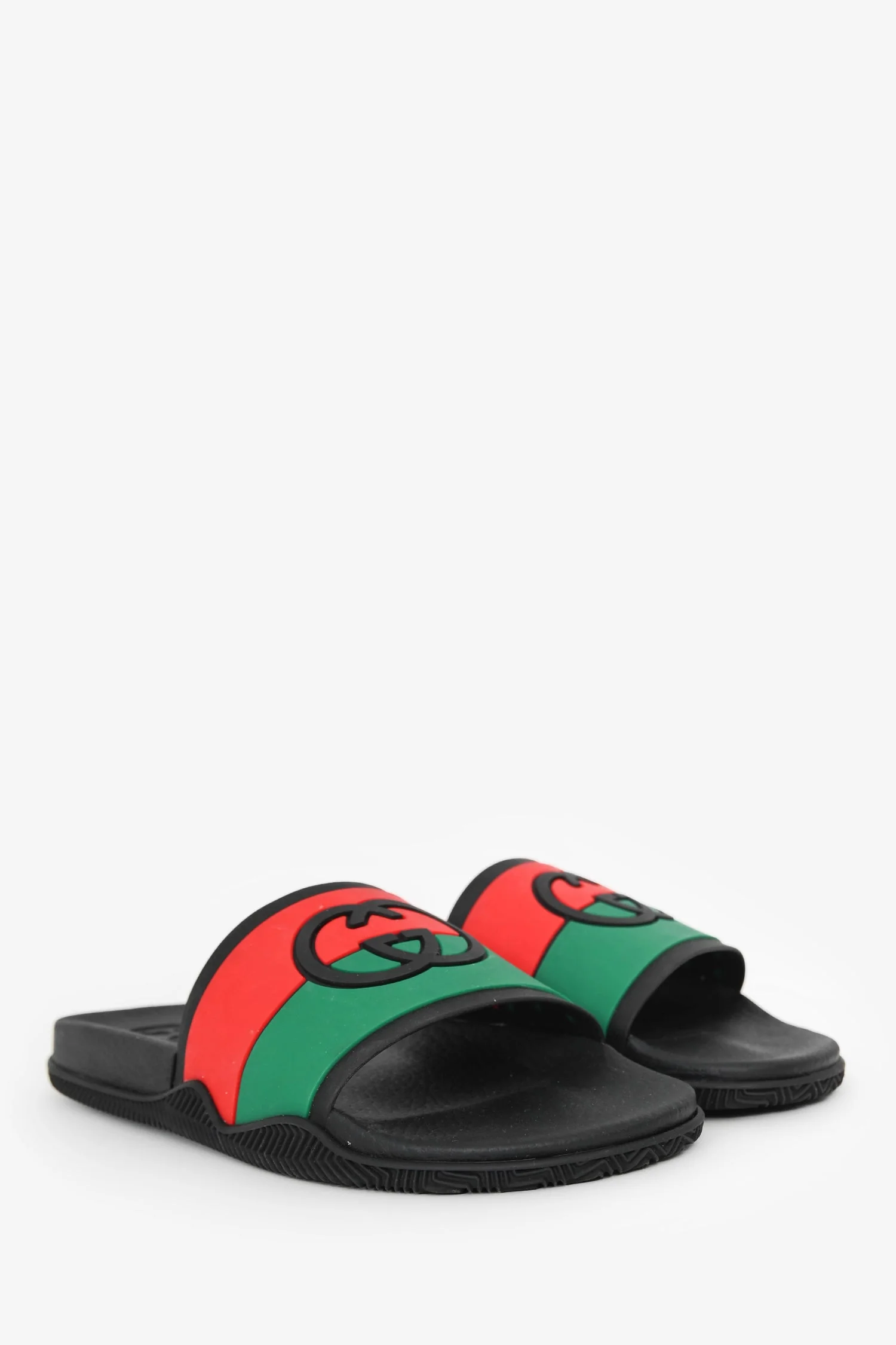 Gucci Black Rubber GG Interlocking Web Accent Sandals Size 40 Mens - Image 2