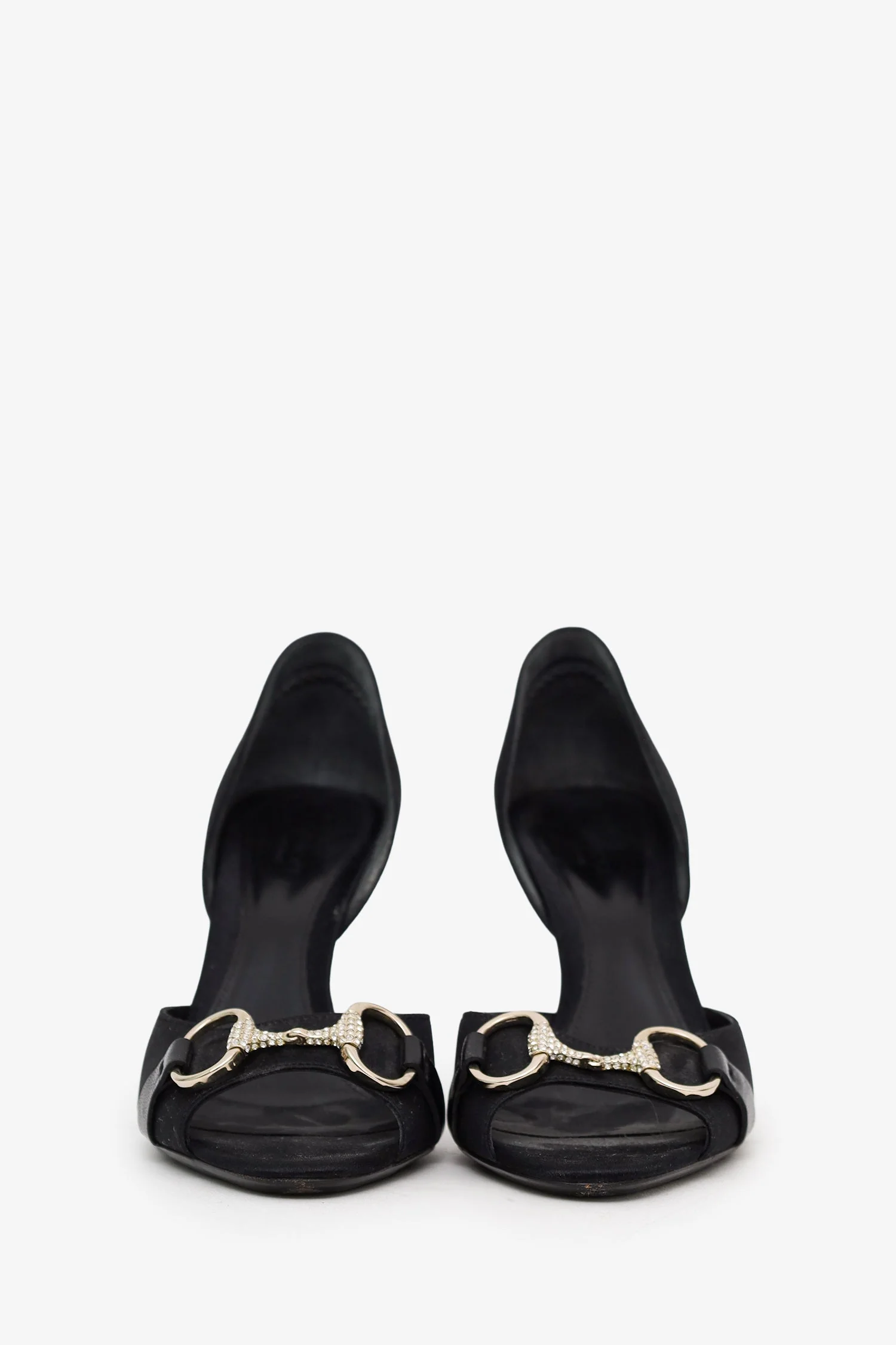 Gucci Black Satin Crystal Horsebit D’Orsay Pumps Heels Size 8 - Image 3