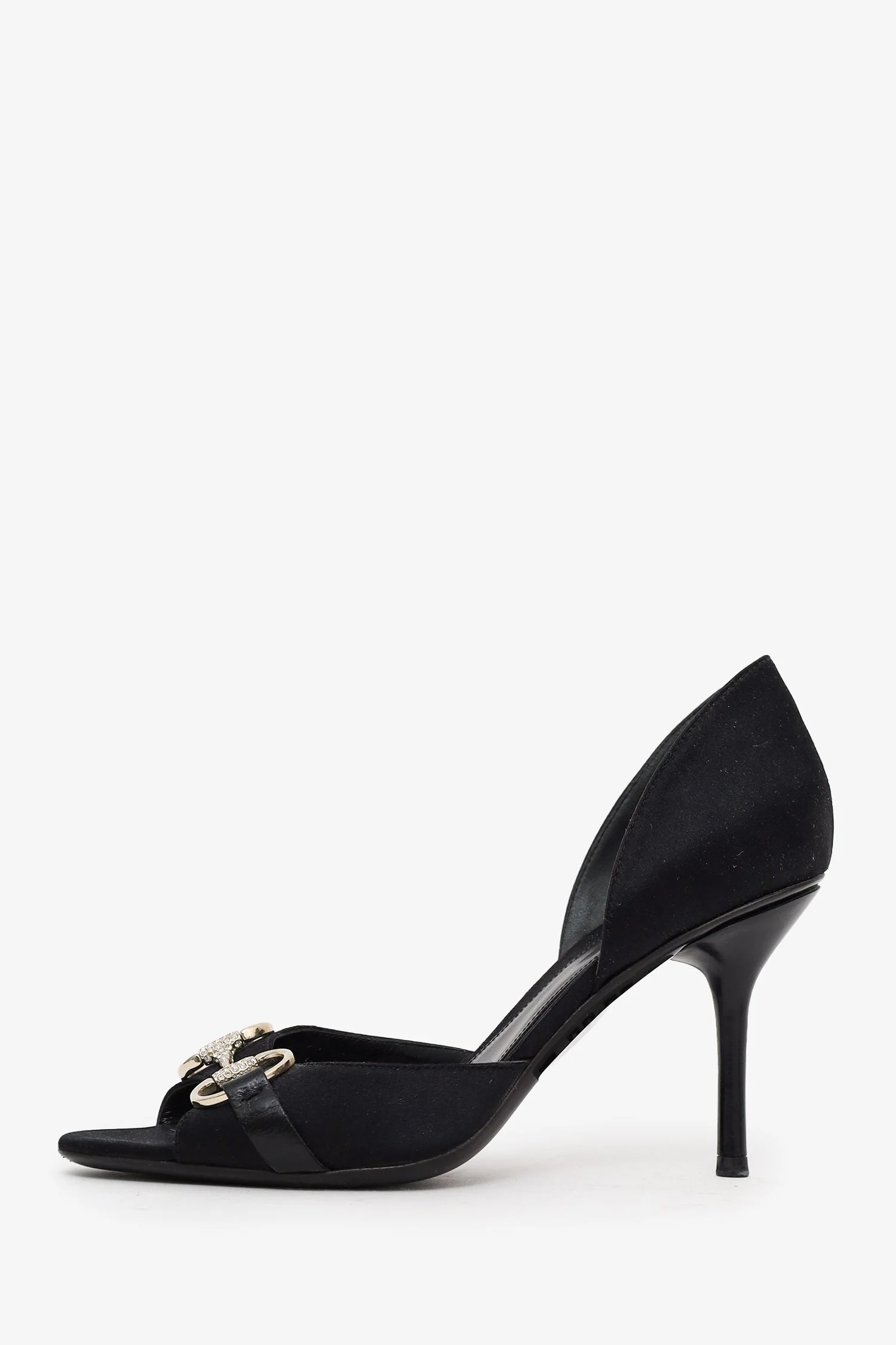 Gucci Black Satin Crystal Horsebit D’Orsay Pumps Heels Size 8 - Image 4